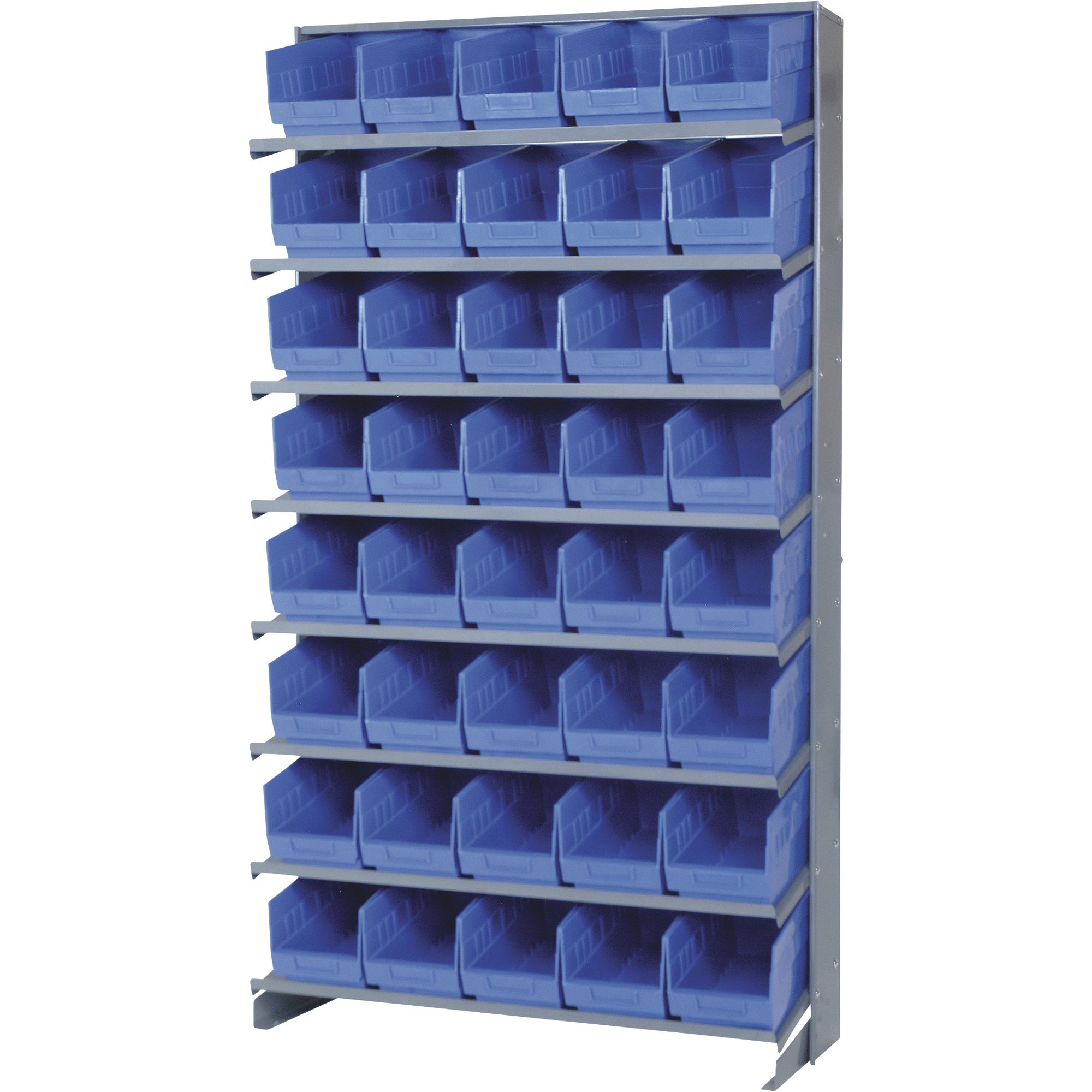Quantum Store-More Pick Rack Shelf with Bins — 36in.W x 12in.D x 60in.H, Includes 40 11 5/8in.L x 6 5/8in.W x 6in.H Bins