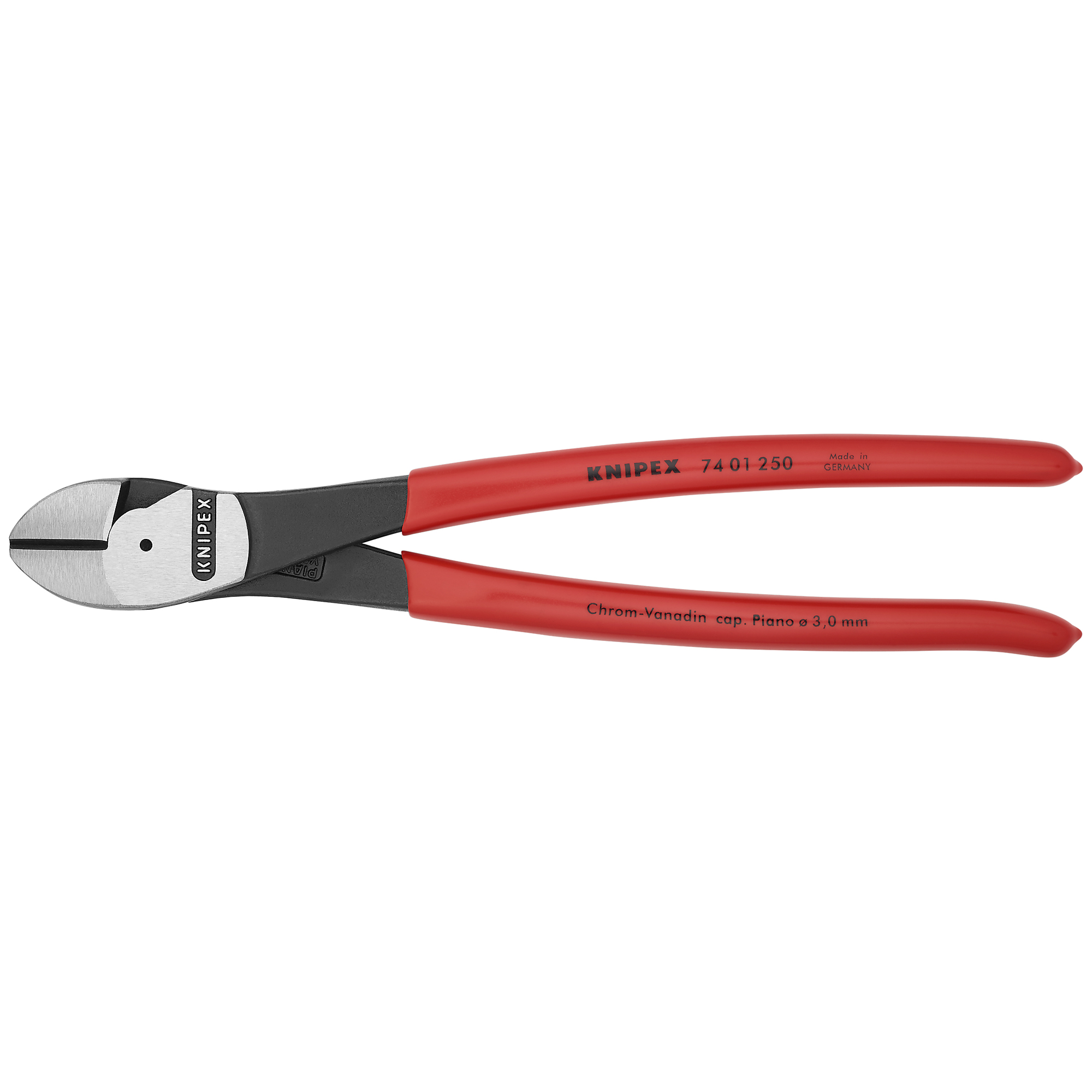 KNIPEX Heavy-Duty Diagonal Cutters - 10in., Plastic Coating, Steel, 0.188in. Jaw Capacity, Model# 74 01 250 SBA