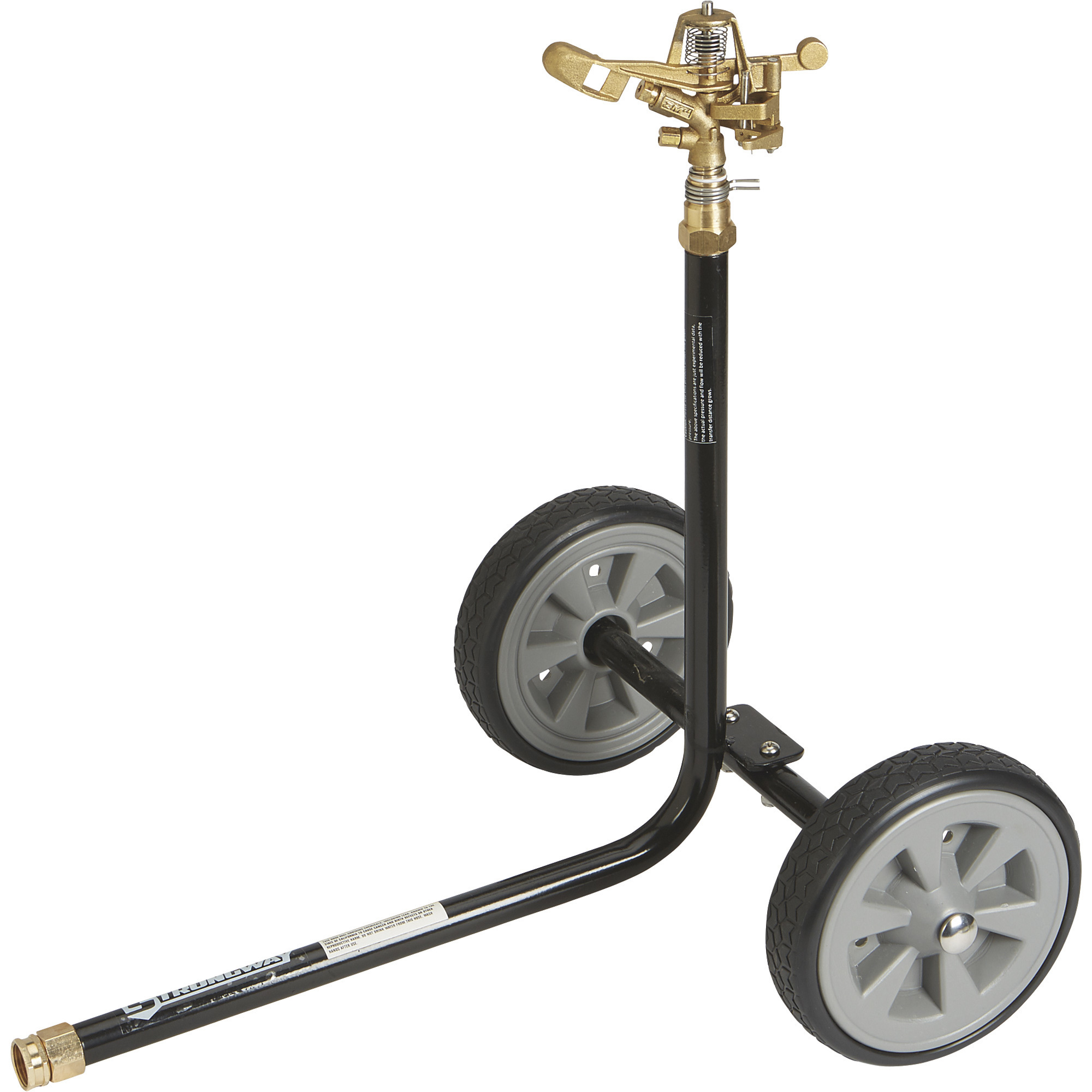 Strongway Wheeled Sprinkler, 3/4in. Brass Sprinkler Head with 2 Nozzles,  8in. Poly Wheels