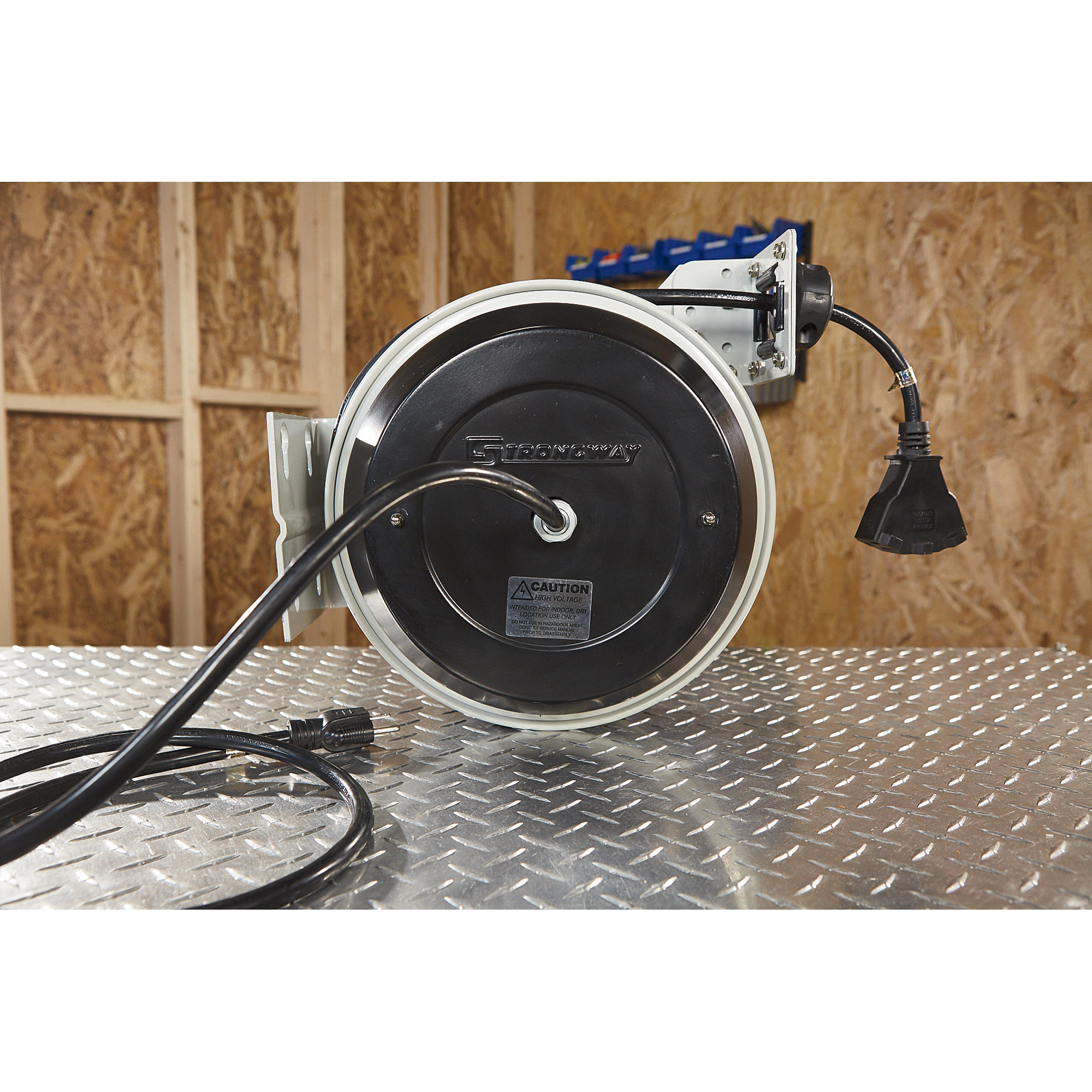 Ironton Retractable Extension Cord Reel with Triple Tap - 65ft. 12/3 SJT,  15 Amps 