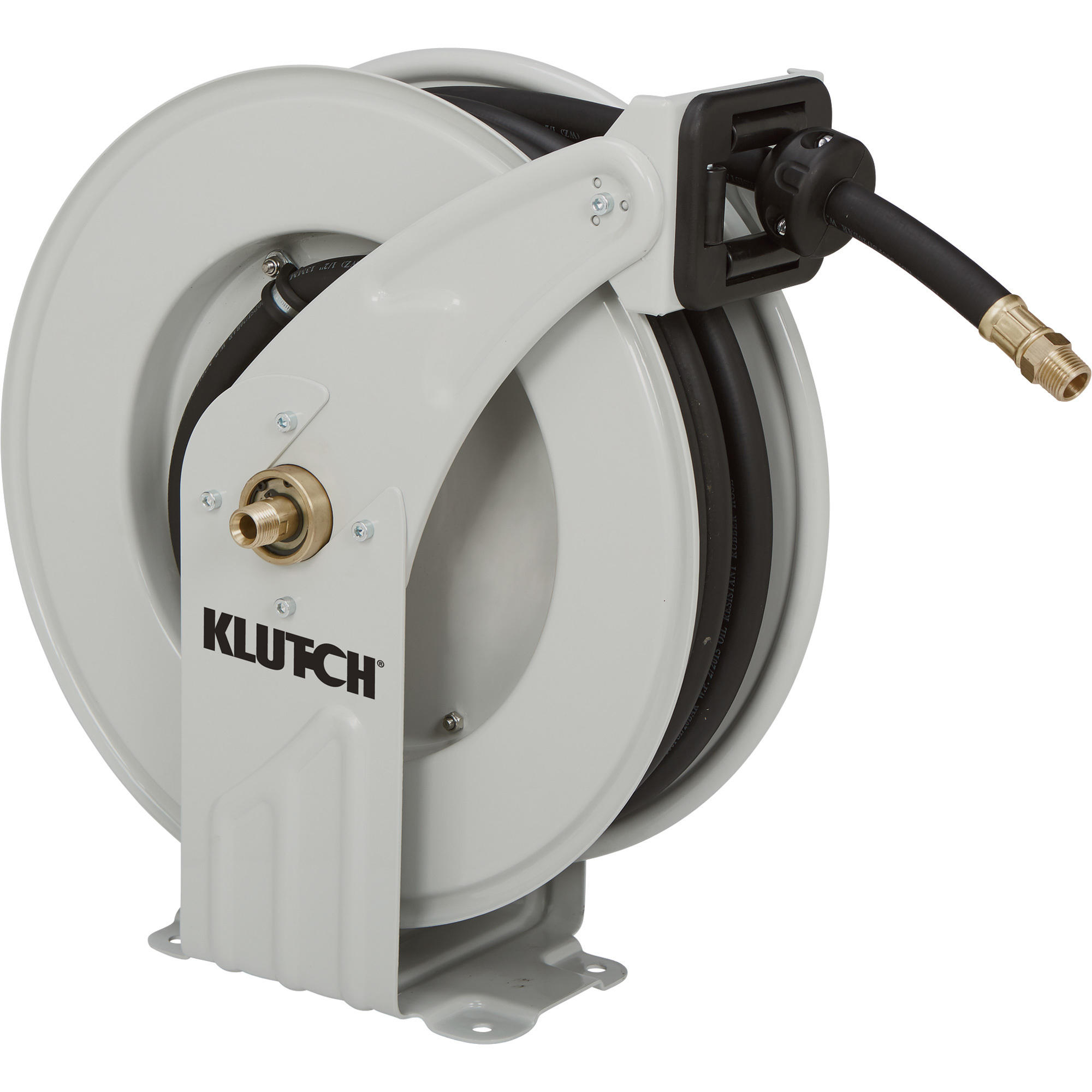 Klutch Auto Rewind Air Hose Reel, With 1/2in. x 50ft. NRB Rubber Hose, Max.  300 PSI