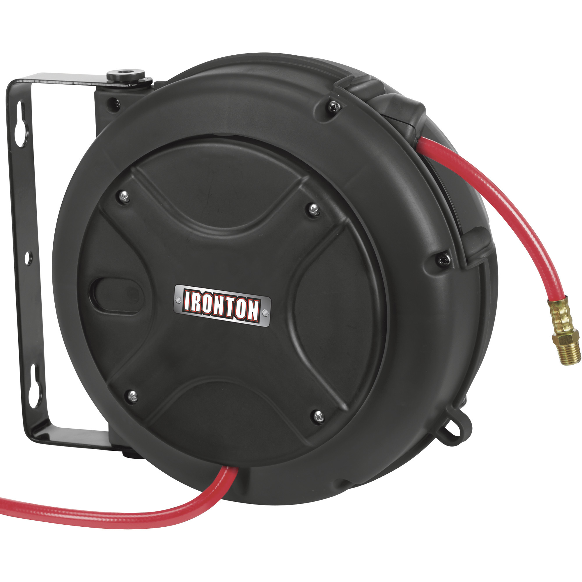 Ironton Mini Air Hose Reel, With 1/4in. x 26ft. PVC Hose and 23 5/8in.  Snubber, 180 PSI