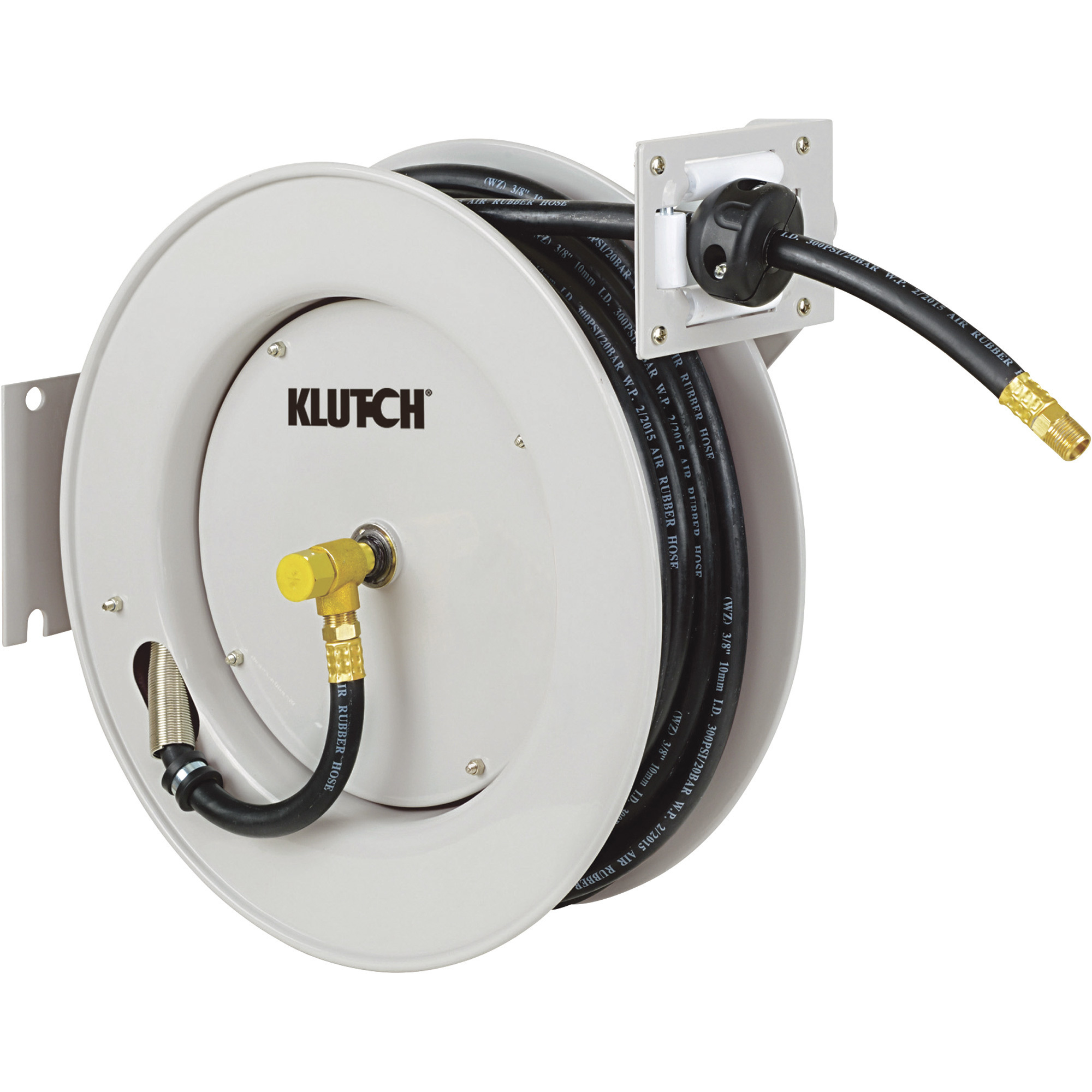 Klutch Heavy-Duty Auto Rewind Air Hose Reel - With 3/8in. x 50ft. Rubber  Hose, Max. 300 PSI 