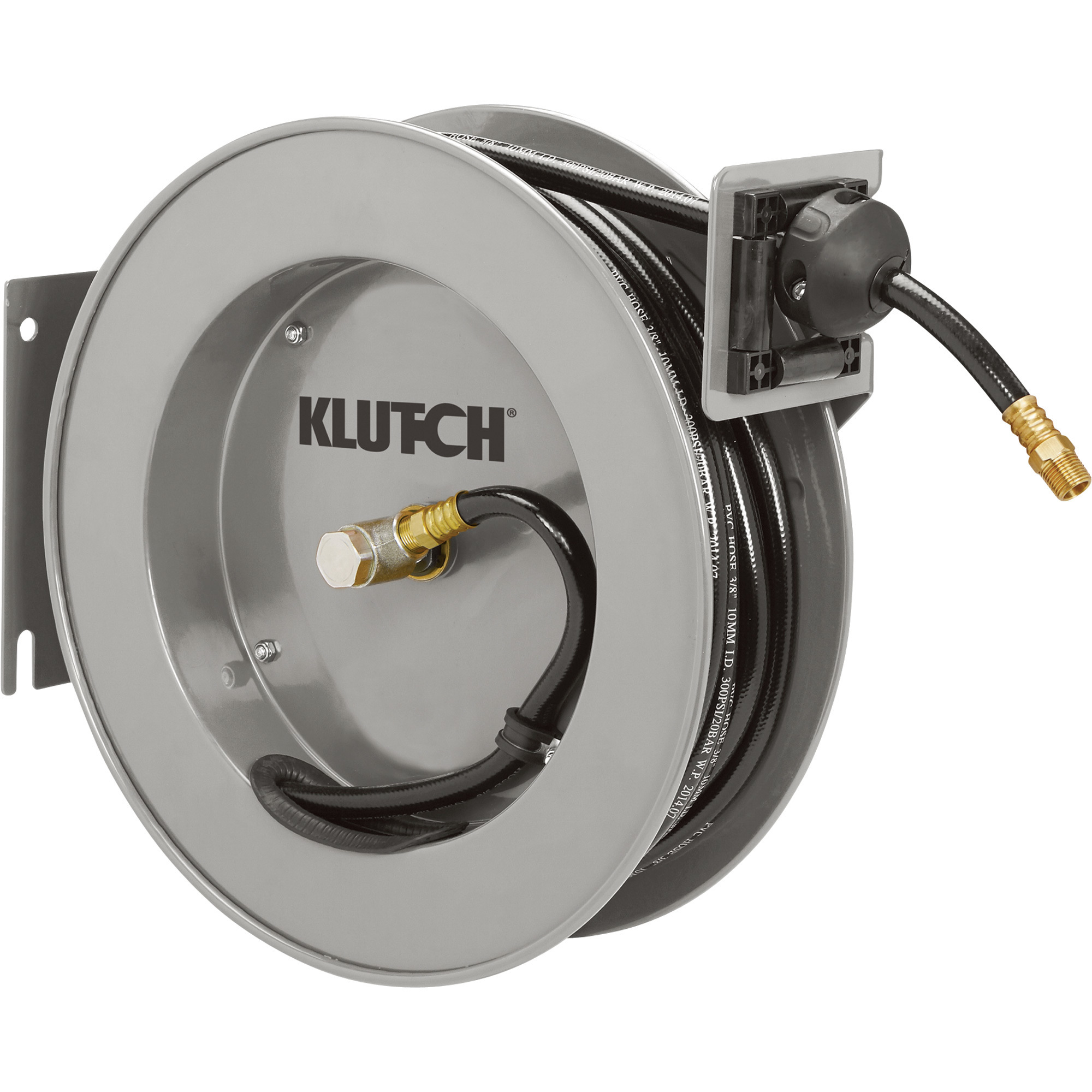 Klutch Auto Rewind Air Hose Reel, With 3/8in. x 50ft. PVC Hose