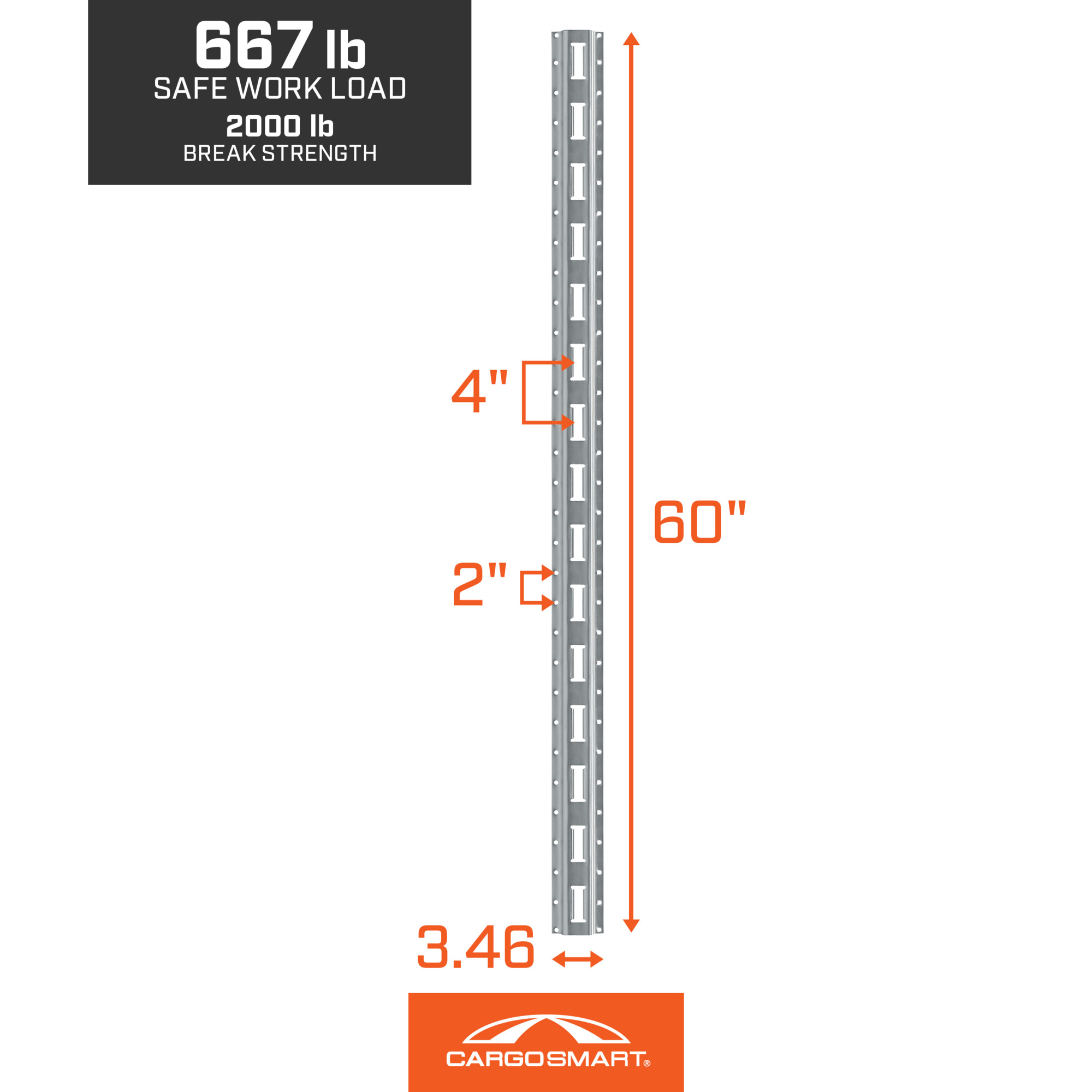 CargoSmart Vertical E-Track Rail, 60in.L x 3.5in.W