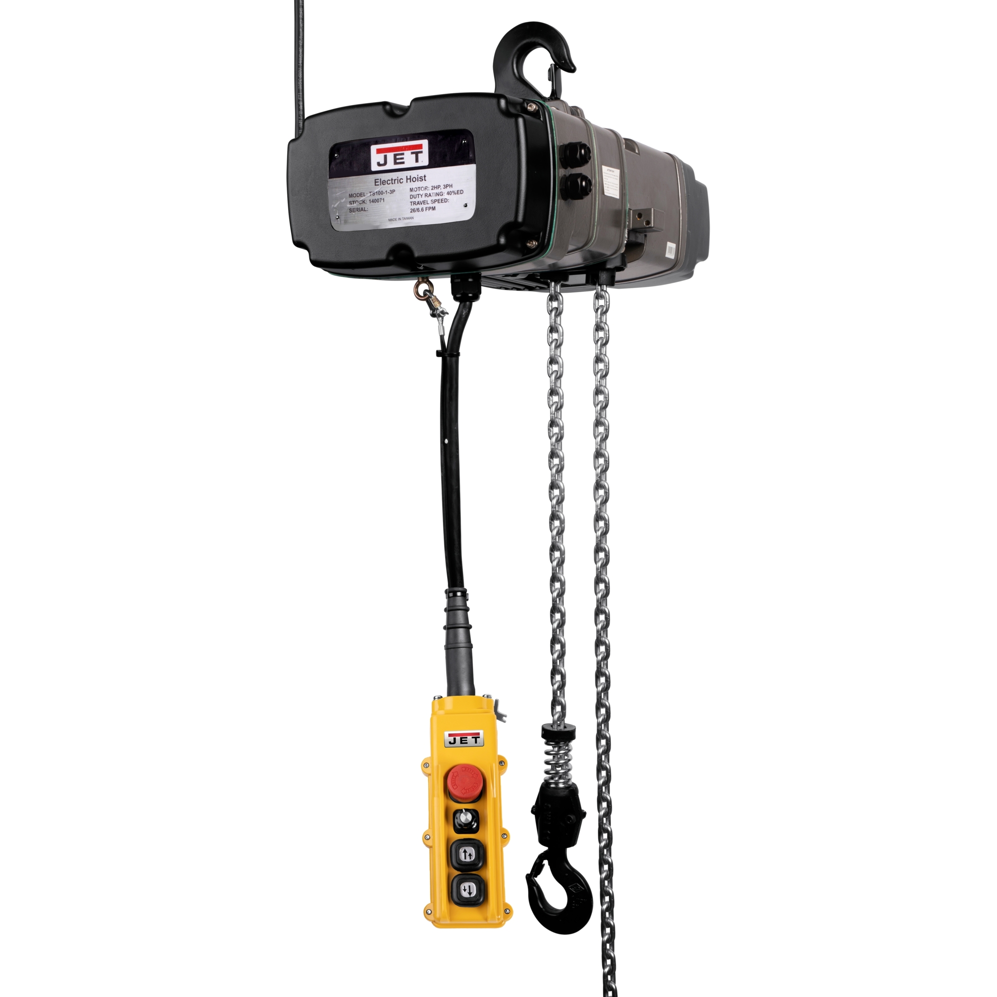 Jet, TS Electric Chain Hoist, Capacity 2000 lb, Lift Height 80 ft, Model# TS100-080