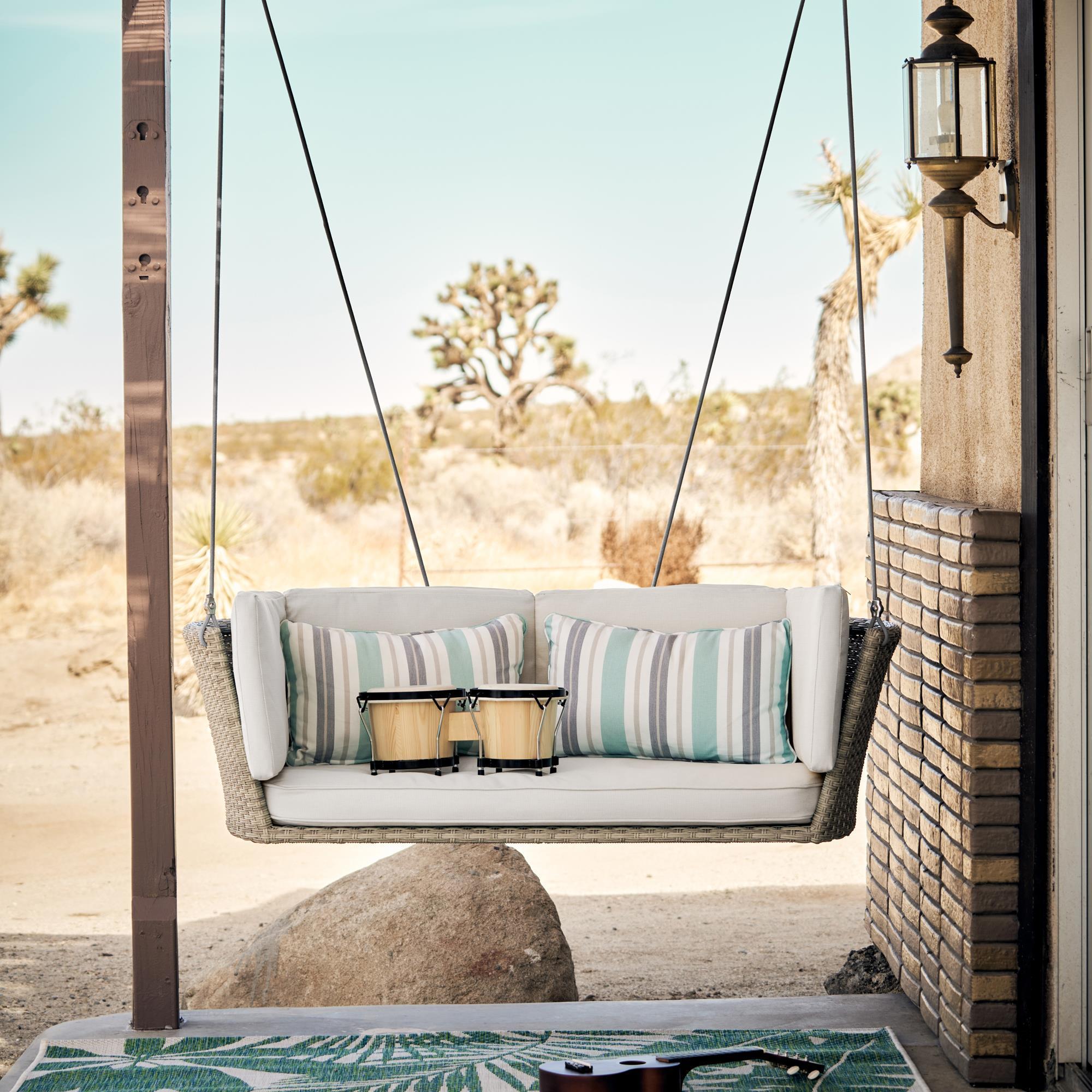 Novogratz, Loveseat Swing, Harbor Grey Cushions, Grey Wicker