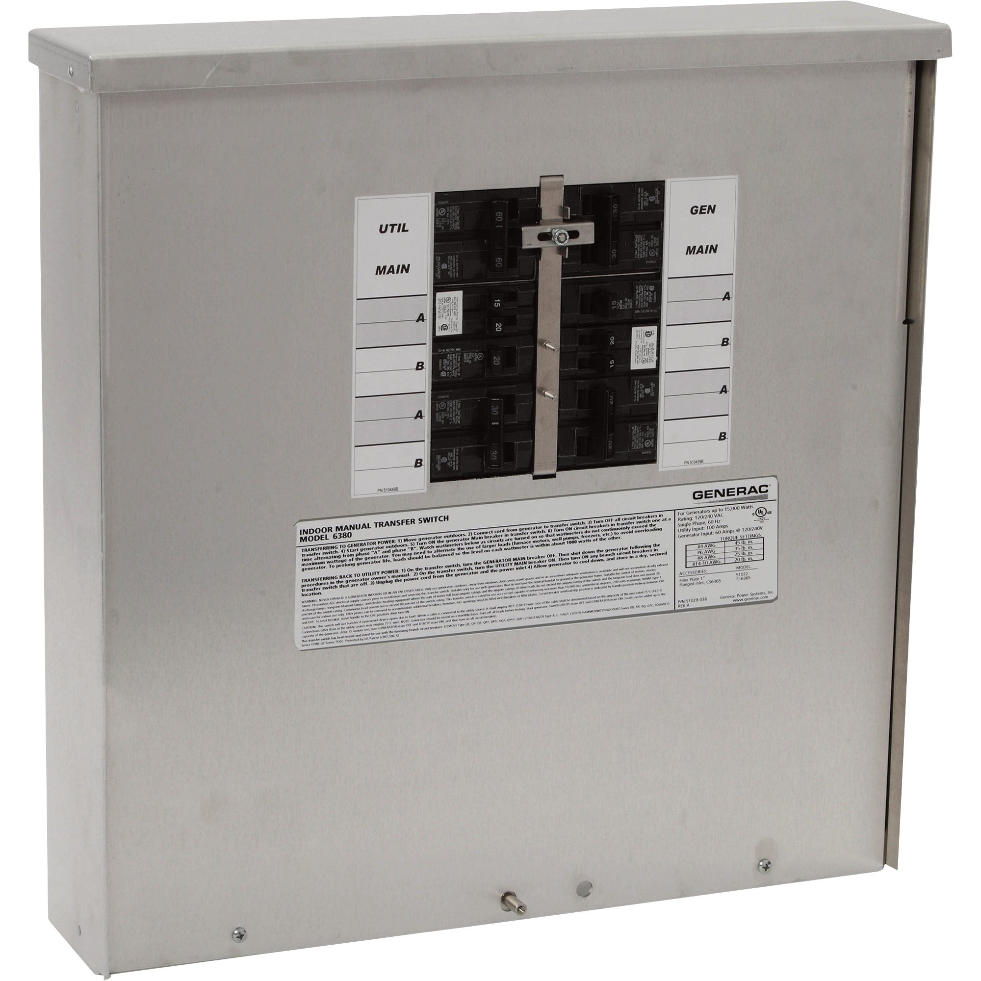 Generac Generator Manual Transfer Switch — 30 Amps, 125/250 Volts