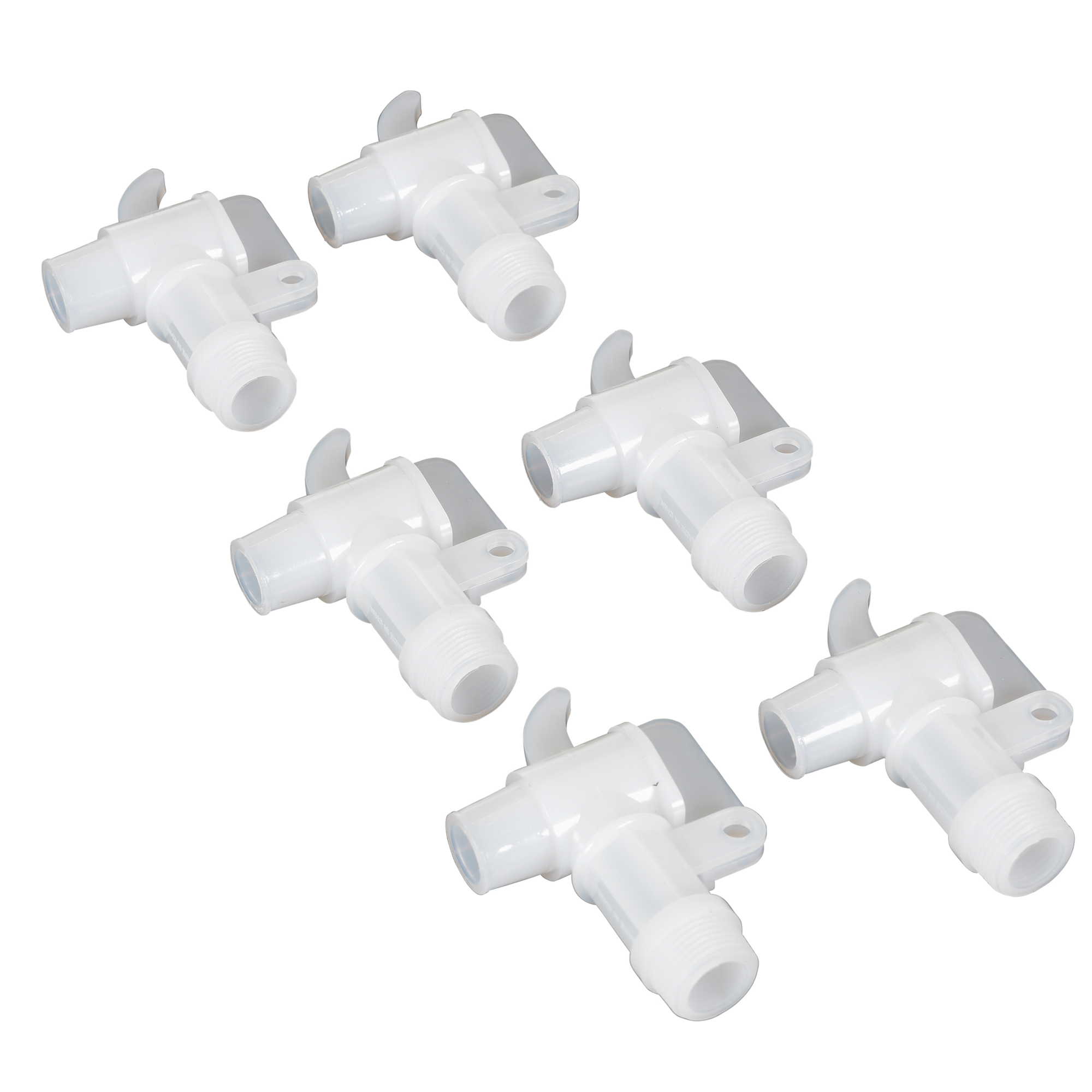Vestil Poly Bung Drum Faucet - 3/4in., Fixed Nozzle, Corrosion-Resistant, White, 6 Pk, Model# VDFT-6PKG