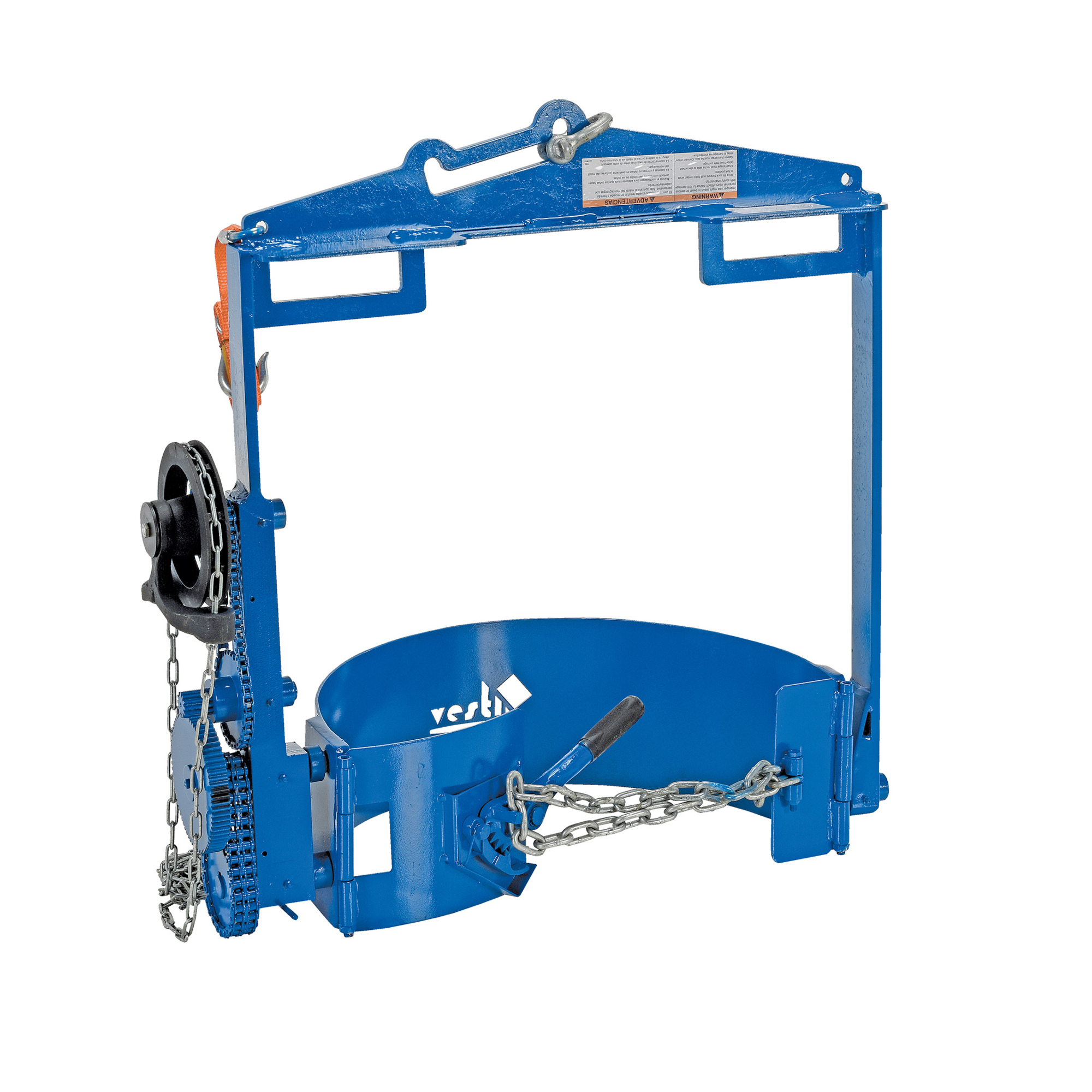 Vestil Hoist-Mounted Drum Carrier/Rotator - 55-Gallon, 800-Lb. Capacity, Chain Crank, Model# DCT-75