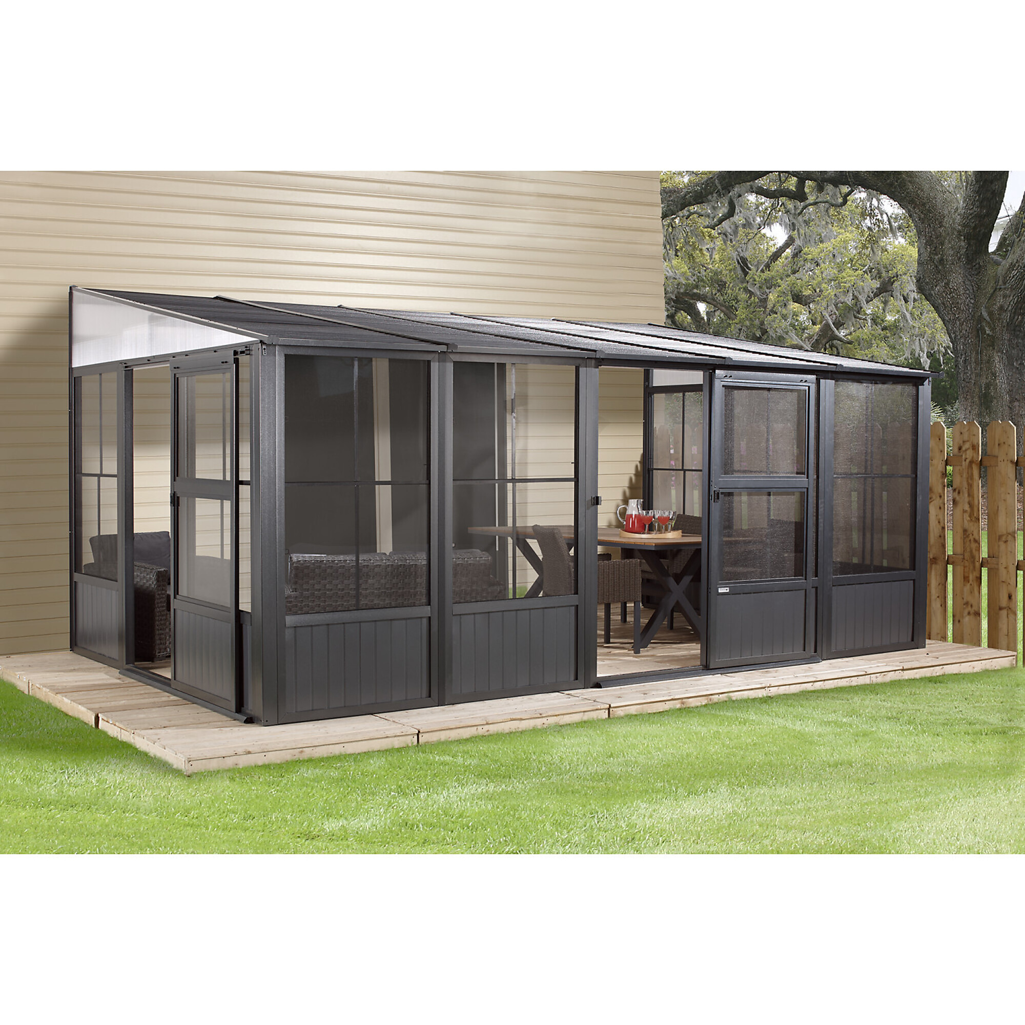 ShelterLogic Charleston 10ft. x 16ft. Wall Solarium, Gray, Rectangle, Aluminum, Model# 440-9163032