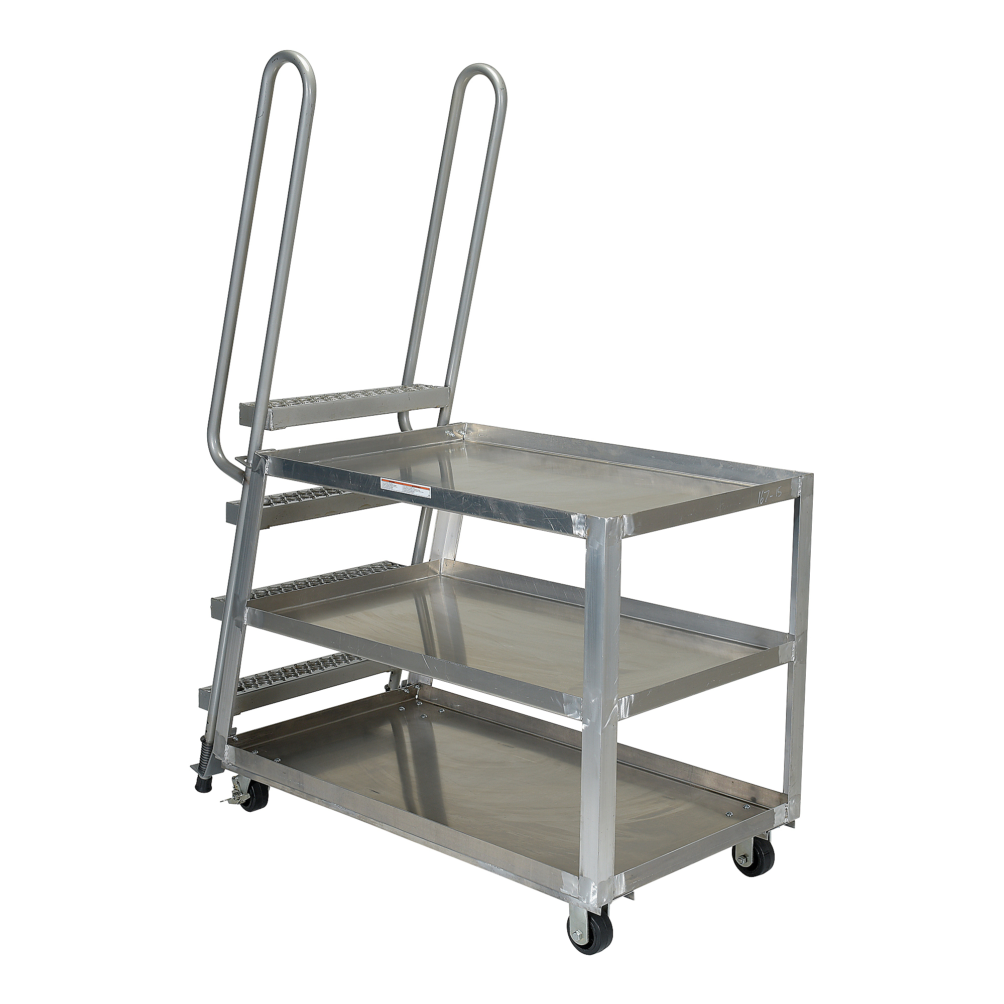 Vestil Heavy-Duty Stock Picker Truck with Ladder - 500-Lb. Total Capacity, 3 Shelves, Model# SPA-HD-2852