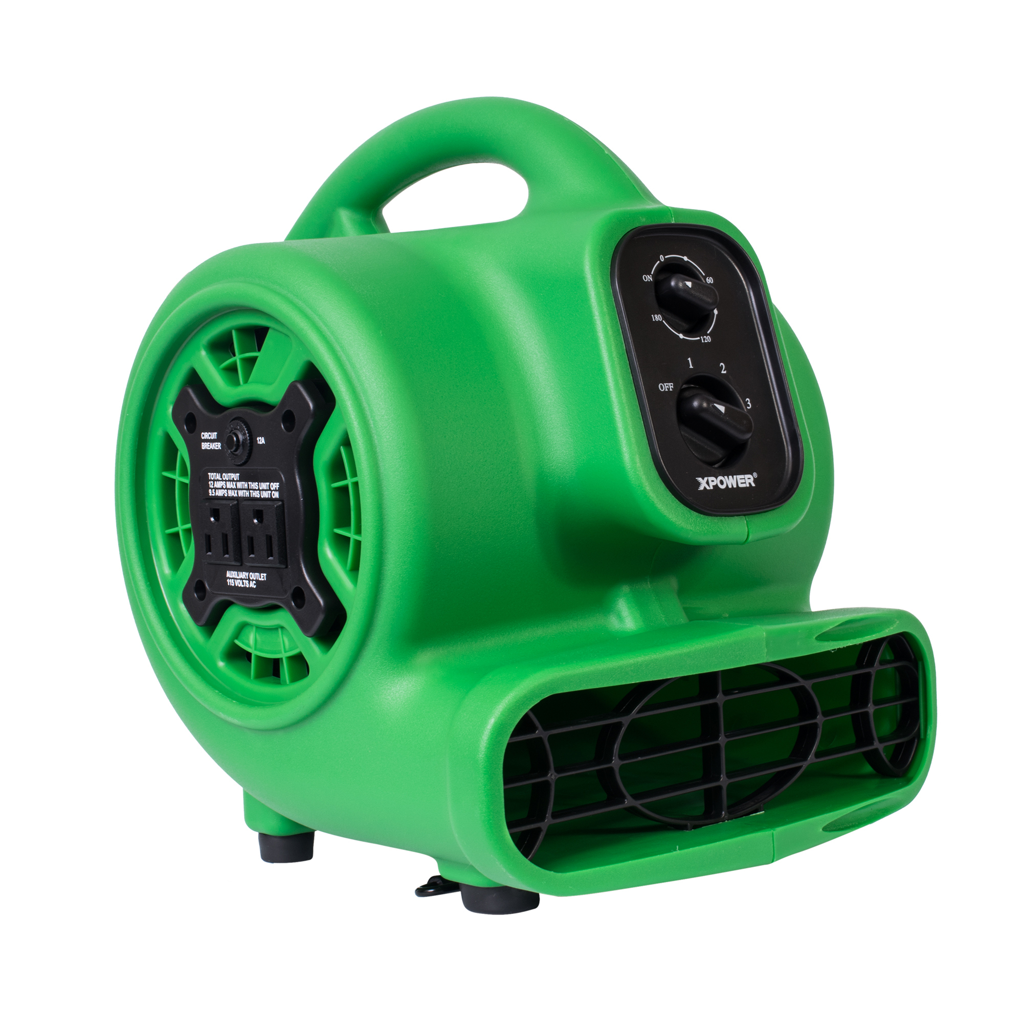 XPOWER, Mini Mighty Air Mover w/ Power Outlets Timer, Fan Diameter 7 in, Air Delivery 925 cfm, Model# P-230AT-Green