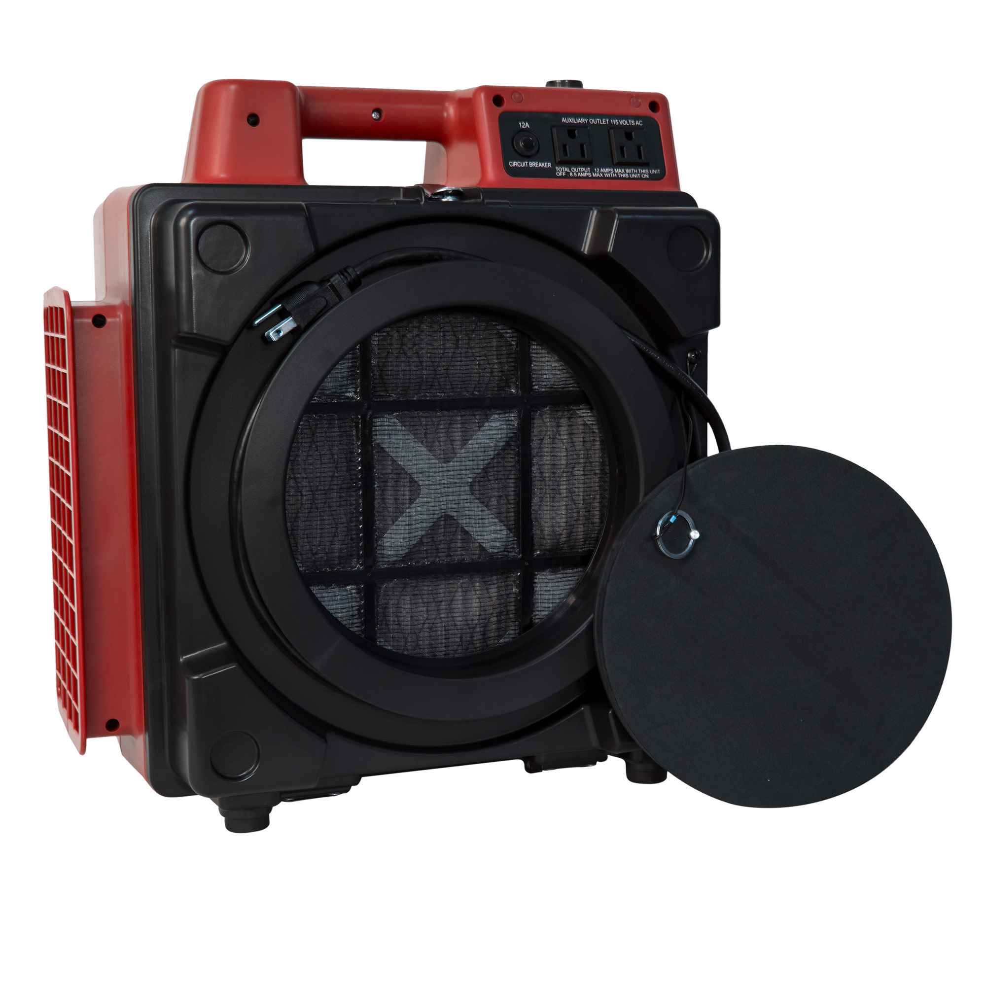 XPOWER, 3-Stage HEPA Mini Air Scrubber w/ Power Outlets, Max. Coverage Area 1500 ft², Air Delivery 550 cfm, Model# X-2480A-Red