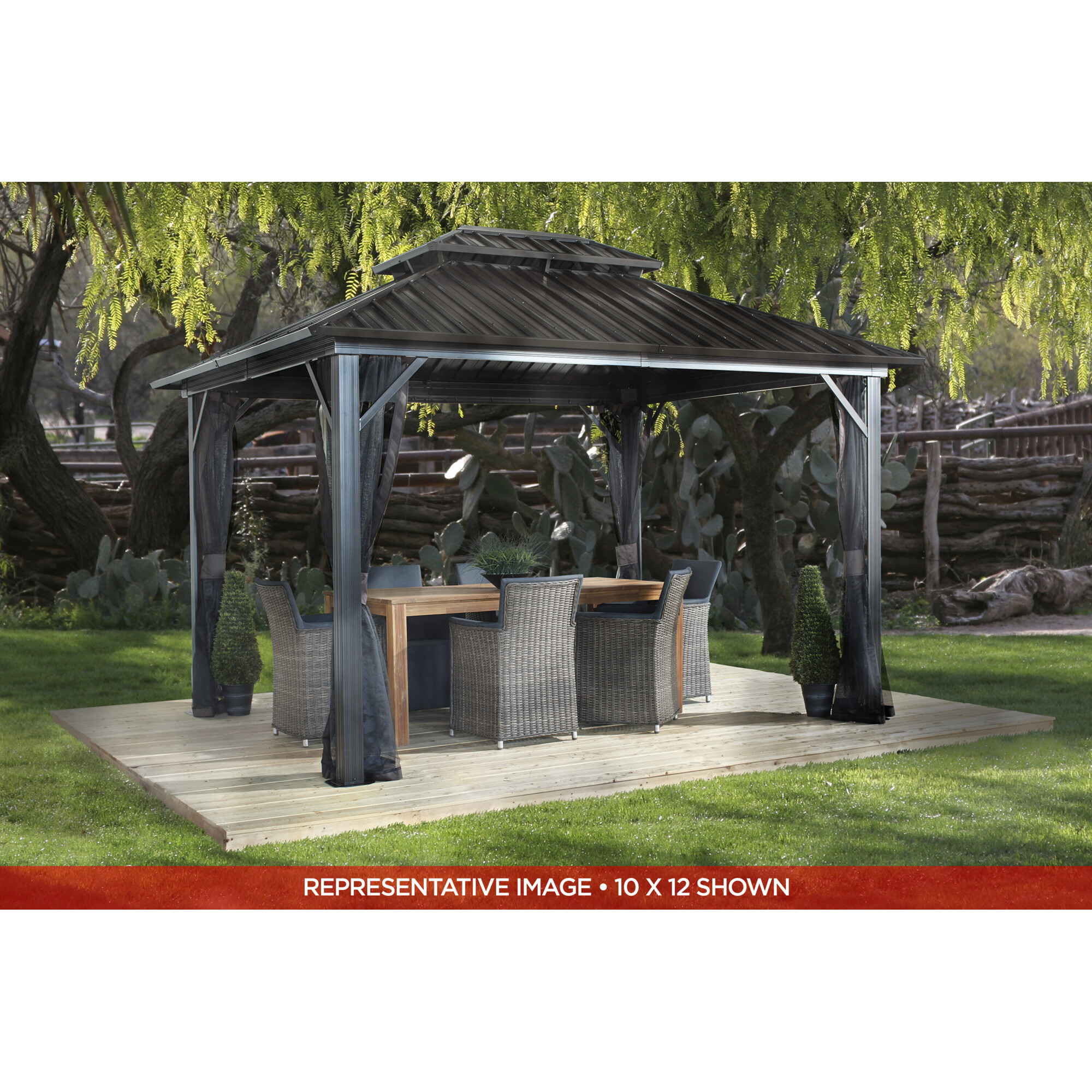 ShelterLogic, 12x16ft. Gazebo, Brown, Square, Aluminum, Model# 500-9165074