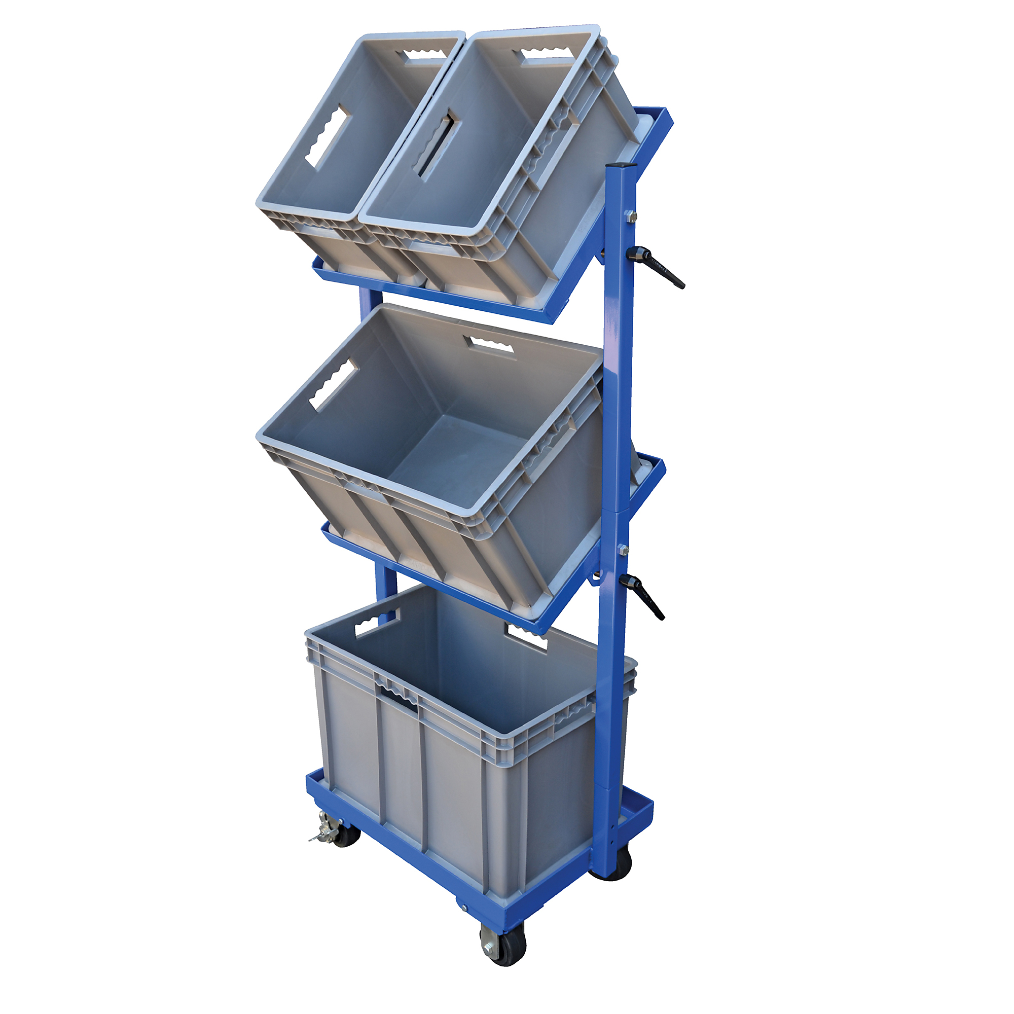 Vestil Multi-Tier Cart with 3 Shelves and 4 Baskets - 300-Lb. Capacity, Tilting Shelves, Steel, Model# TSCT-3B