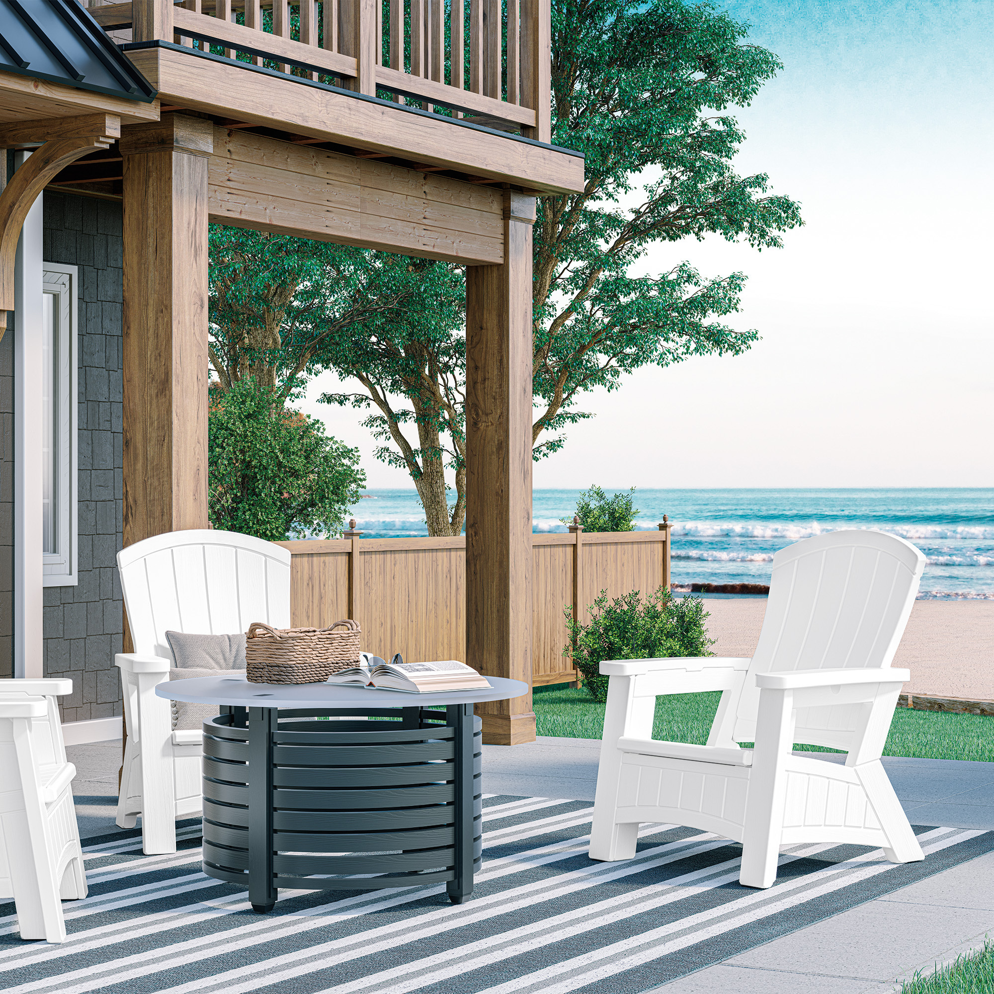 Suncast Elements, Elements Adirondack Chair with Storage, White