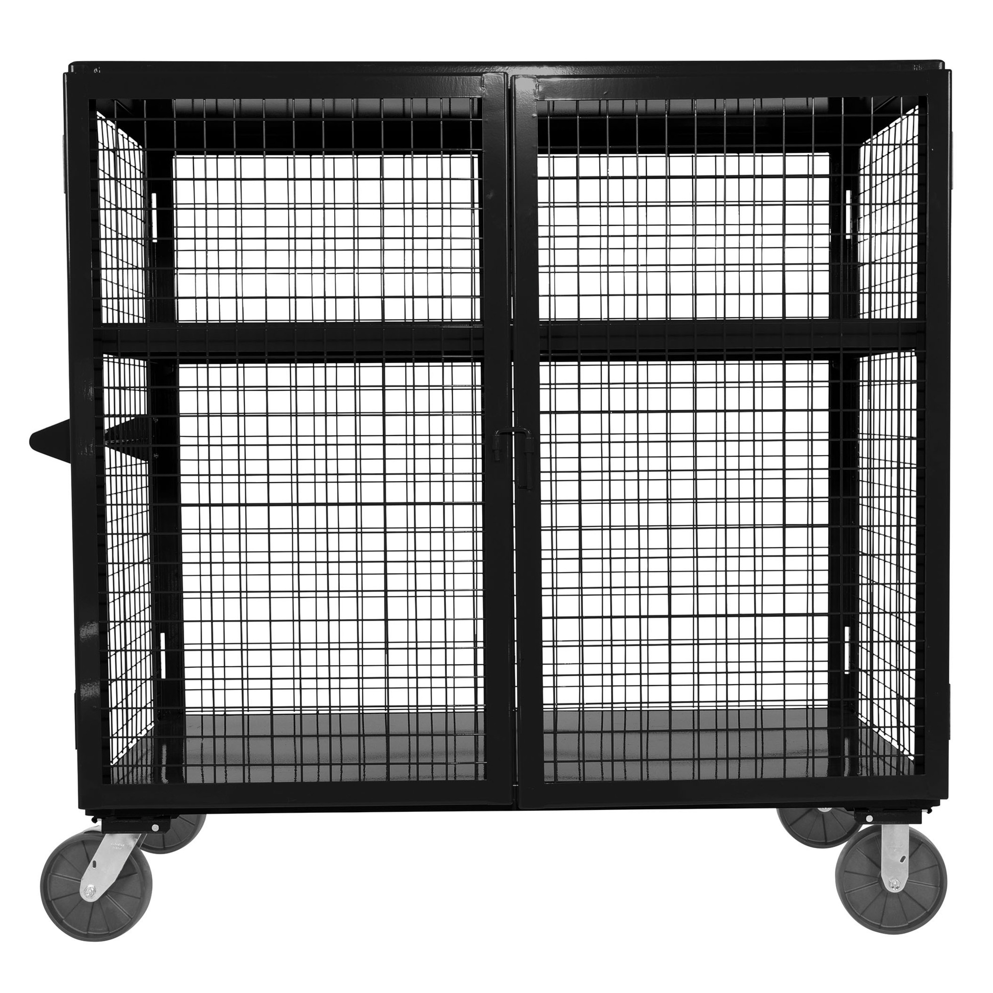 Vestil Welded Steel Expanded Metal Security Cart - 2000-Lb. Capacity, 2 Shelves, Hinged Door, Model# SCW-XM-3060-BK