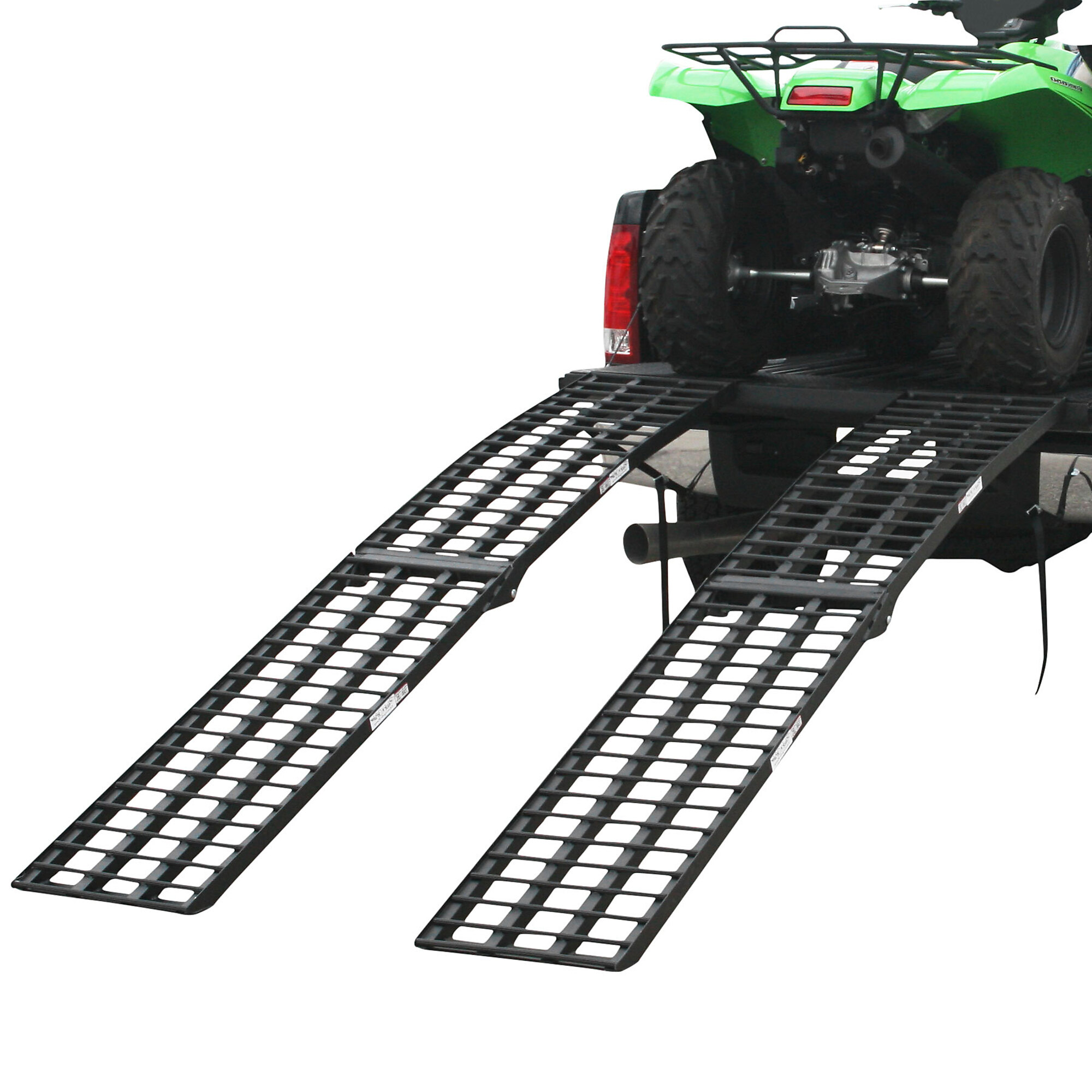 Black Widow, 9ft. x 17.5in. Alum. XW Arched Dual Folding ATV Ramps, Max. Ramp Length 108 in, Surface Width 17.5 in, Capacity 3000 lb, Model# BW-10817-HD-2