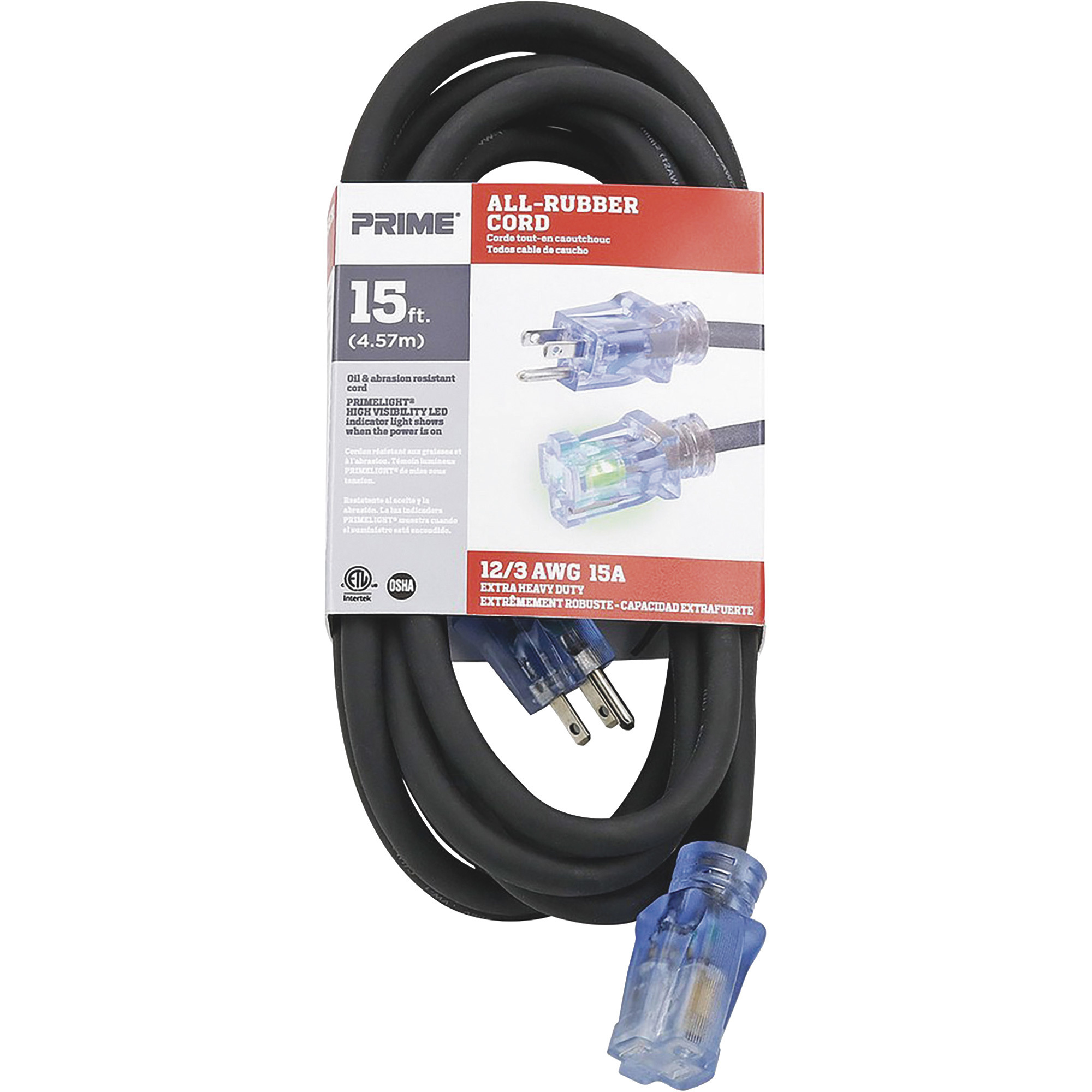 Prime Wire & Cable AllRubber Outdoor Extension Cord, 15ft., 12/3 Gauge