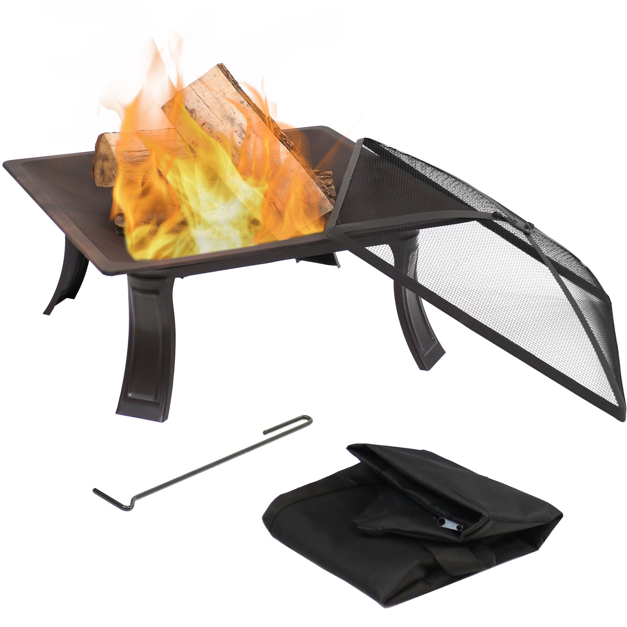 Sunnydaze Decor, Square On-The-Go Fire Pit with Spark Screen