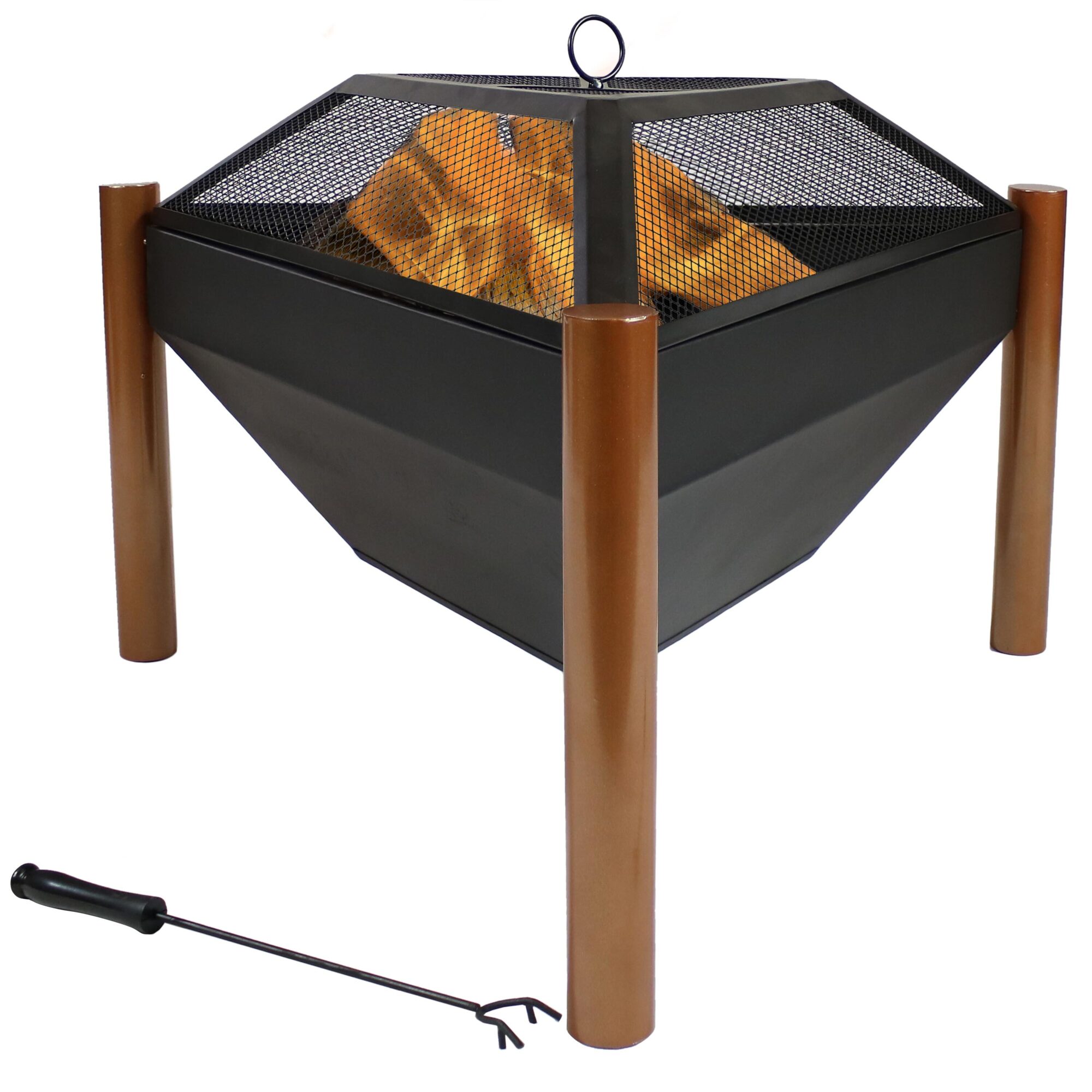 Sunnydaze Decor, Steel Triangle Fire Pit and Side Table - 31in., Material Steel, Model# KF-577
