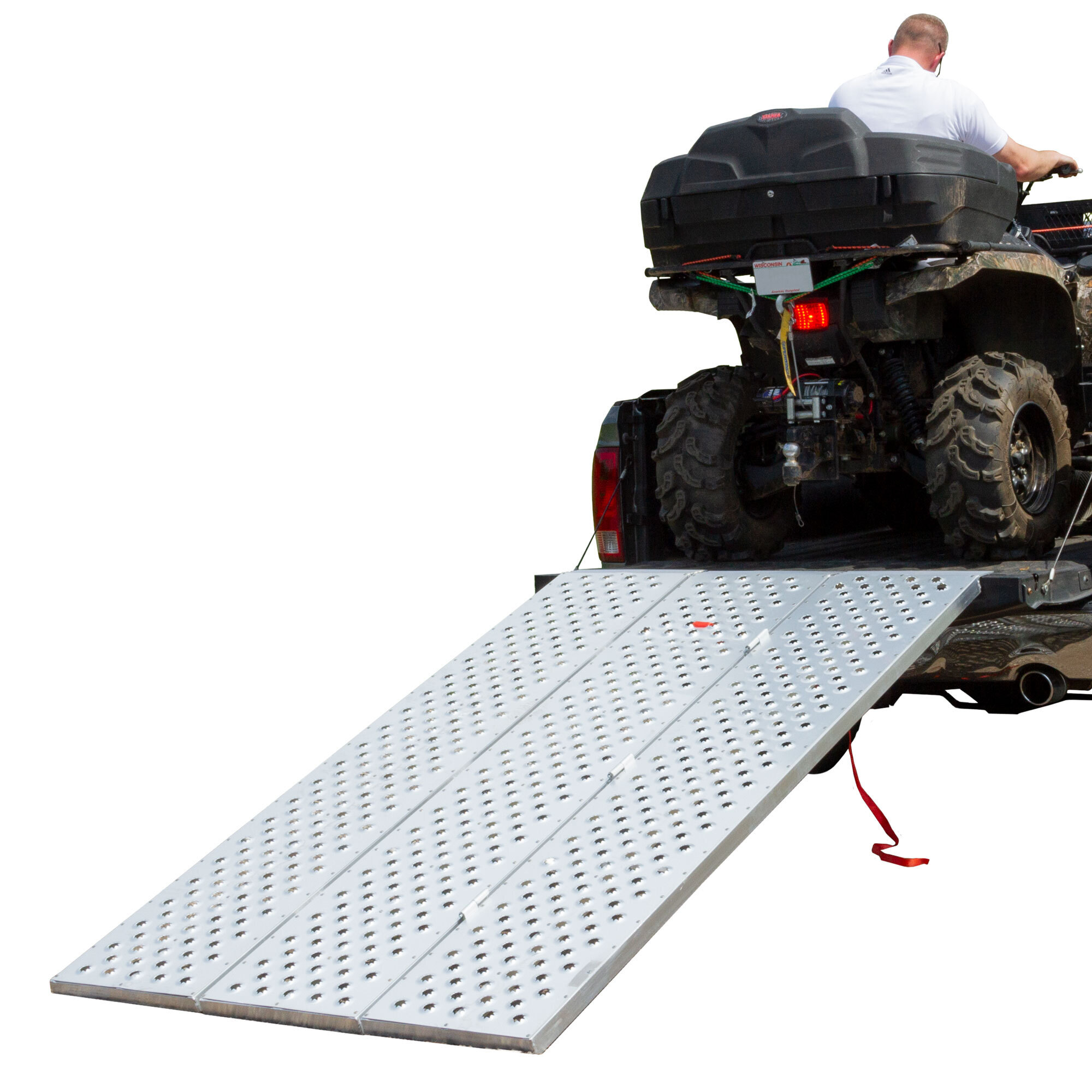 Black Widow, 7ft. 9in. x 53.5in. Alum. Punch Plate Tri-Fold ATV Ramp, Max. Ramp Length 93 in, Surface Width 53.5 in, Capacity 1500 lb, Model# TFP-9354