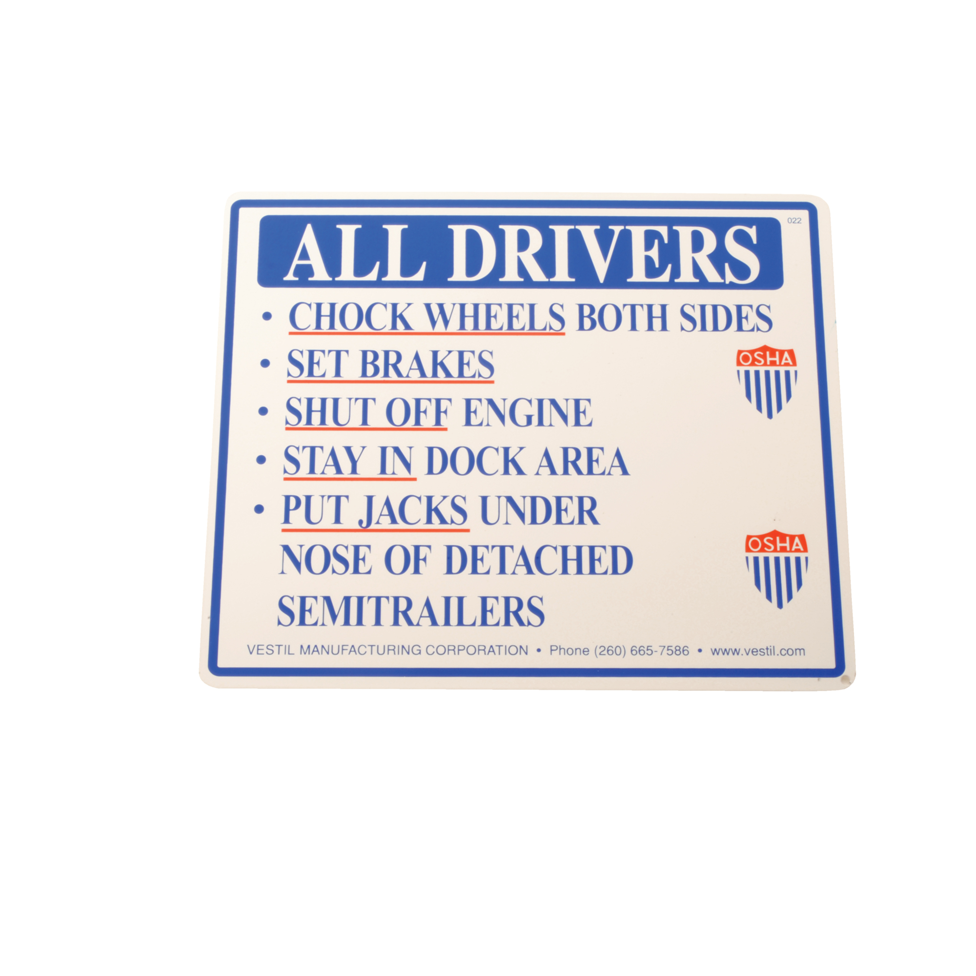 Vestil Aluminum Instruction Sign - "Driver Beware", 9.75in. Height, 75-Lb. Capacity, Weather-Resistant, Model# SAJ-1012