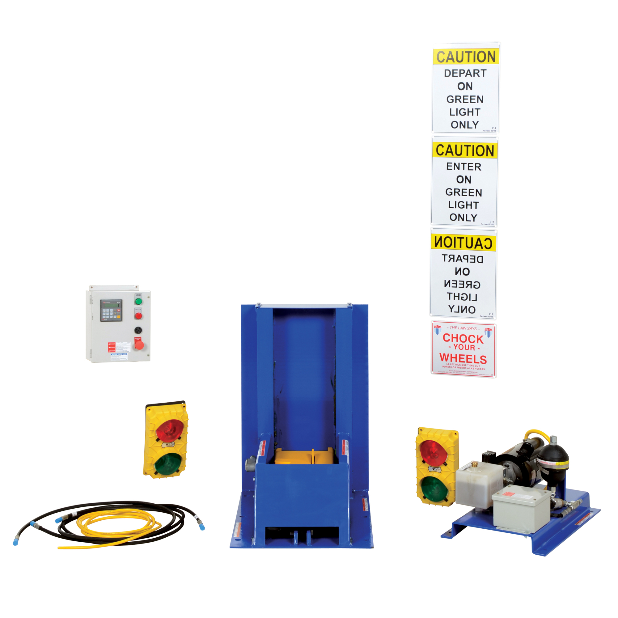 Vestil Electric Hydraulic Trailer Lock System - 75 lb Static Capacity, 32.063 in. Max Height, Steel, LED Package, Model# TL-100-F-S-LED