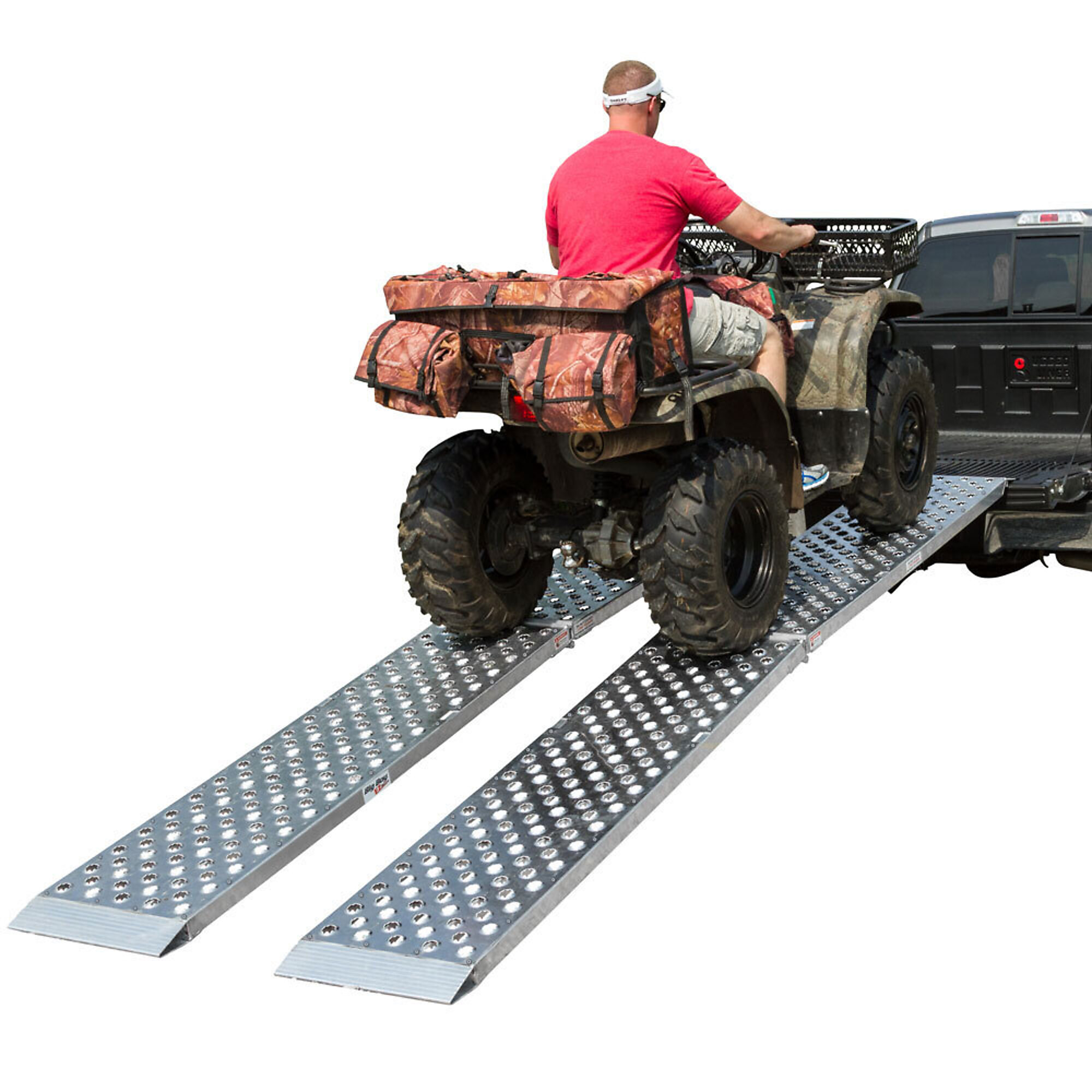 Black Widow, 8ft. x 19in. Alum. XW Arched Dual Folding ATV Ramps, Max. Ramp Length 96 in, Surface Width 19 in, Capacity 3000 lb, Model# MF2-9619-EZ-ATV