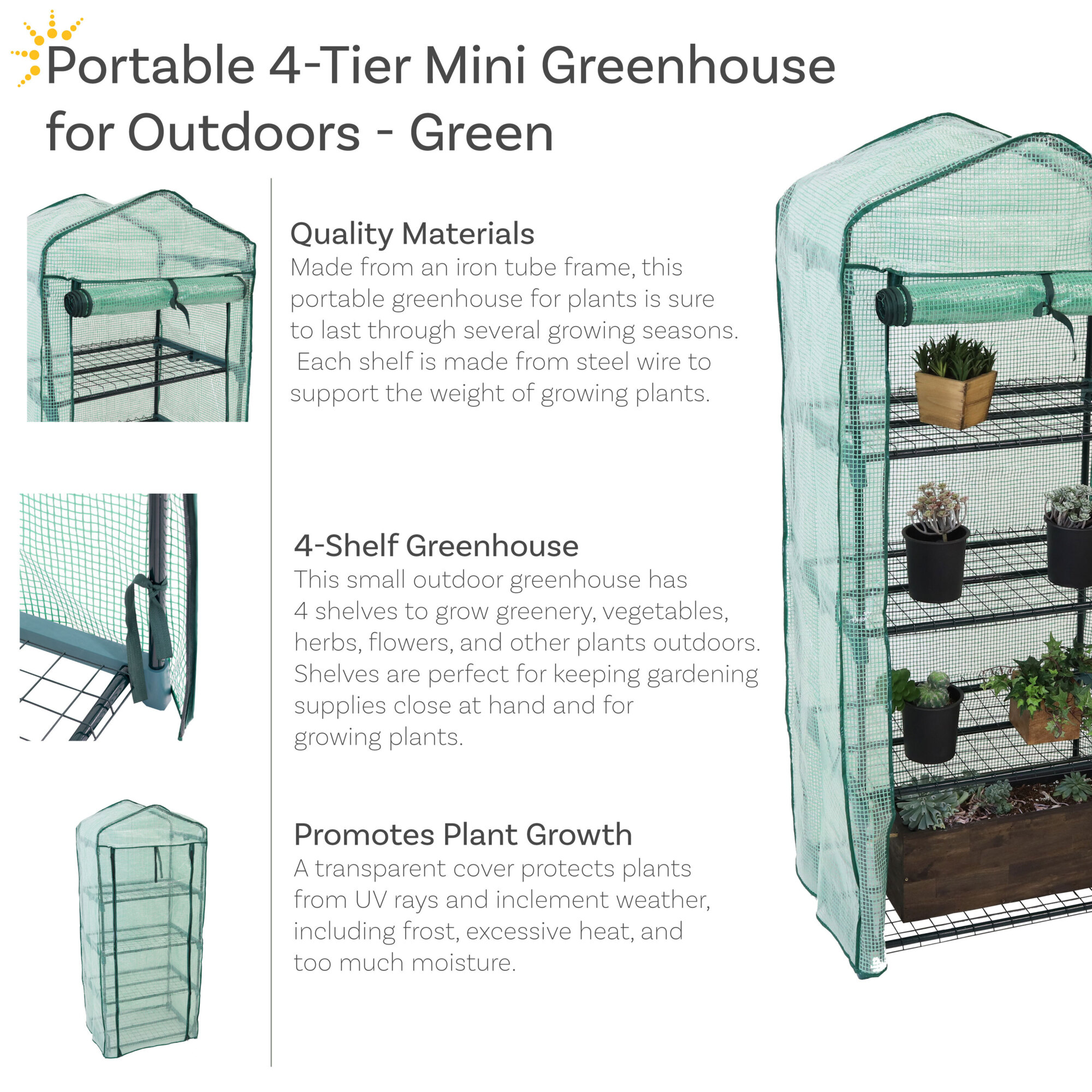 Sunnydaze Decor, 4Tier Mini Greenhouse, Length 19 in, Width 27 in
