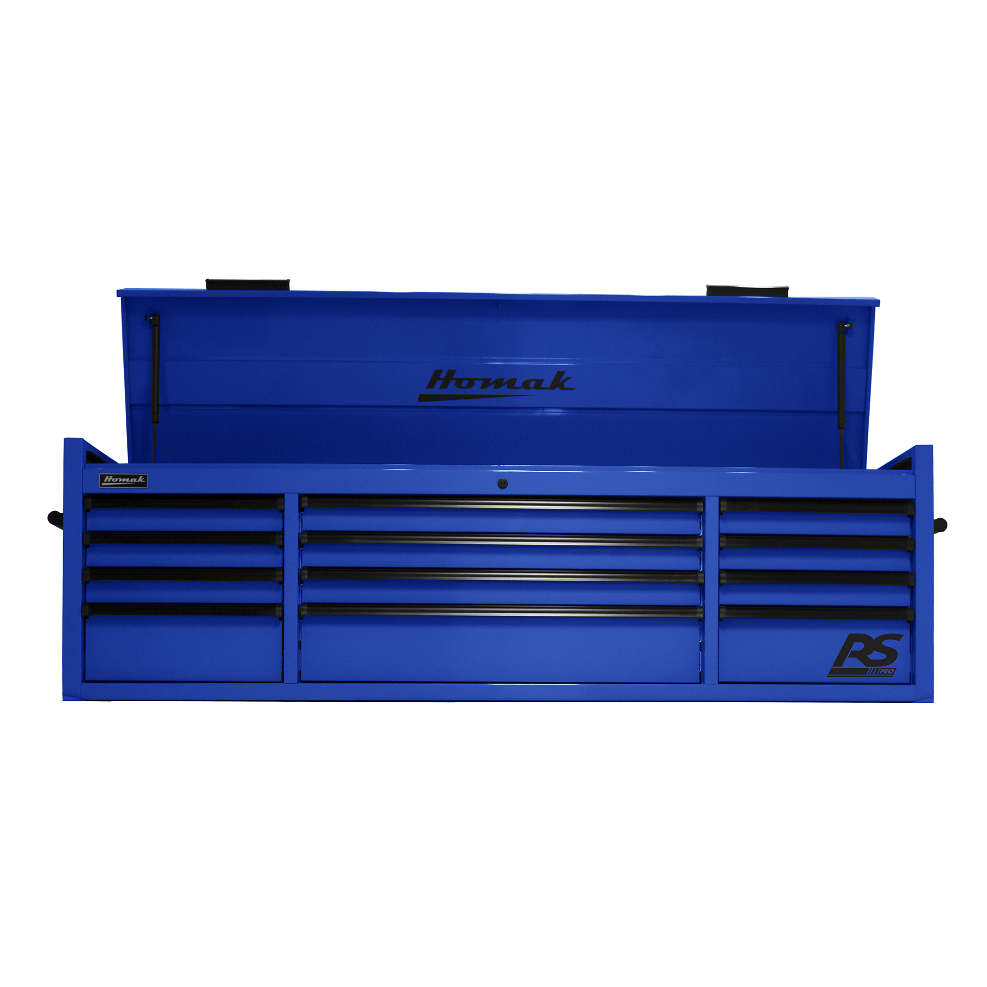 Homak RS Pro, 72in. RS PRO 12 DR TOP CHEST WITH OUTLET-BLUE, Width 71.5 in, Height 21.375 in, Color Blue, Model# BL02072120