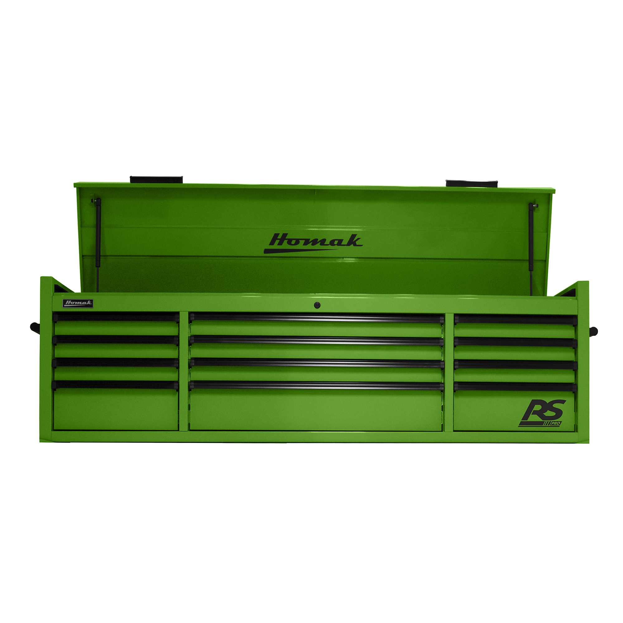 Homak RS Pro, 72in. RS PRO 12 DR TOP CHEST WITH OUTLET-LIME GREEN, Width 71.5 in, Height 21.375 in, Color Green, Model# LG02072120