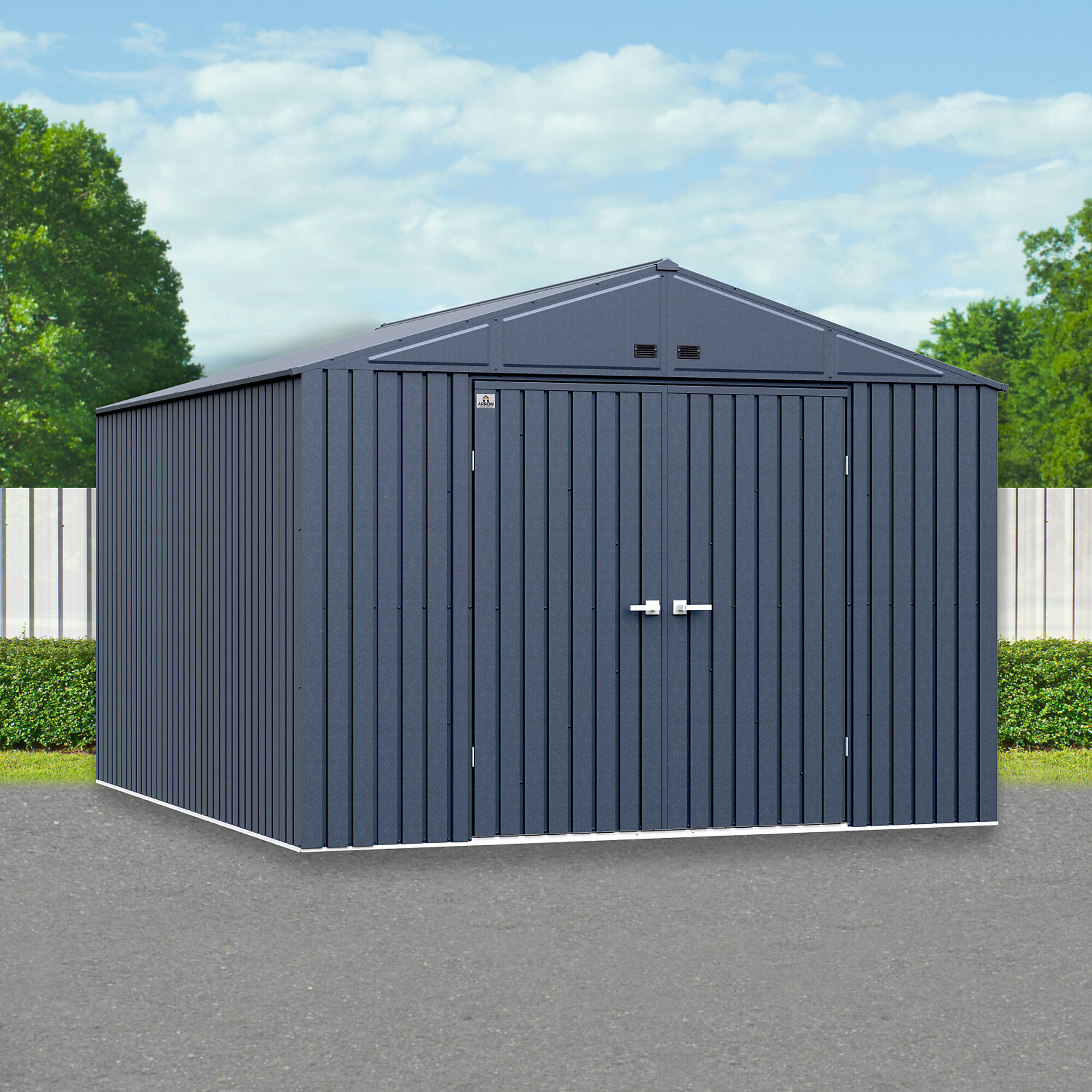 ShelterLogic Elite, Arrow Elite Steel Storage Shed, 10x12, Anthracite, Frame Thickness 0 in, Center Height 7.6 ft, Canopy Material Steel, Model# EG1012AN