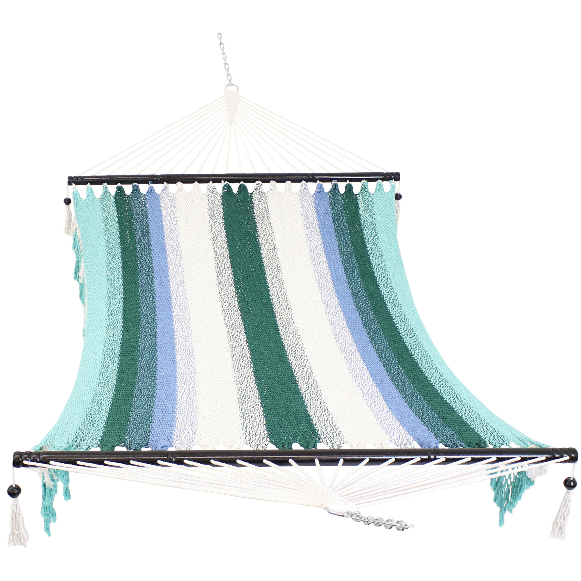 Sunnydaze Decor, Woven Hammock with Spreader Bars - Lagoon Stripes, Color Blue, Capacity 600 lb, Material Polyester, Model# LY-113