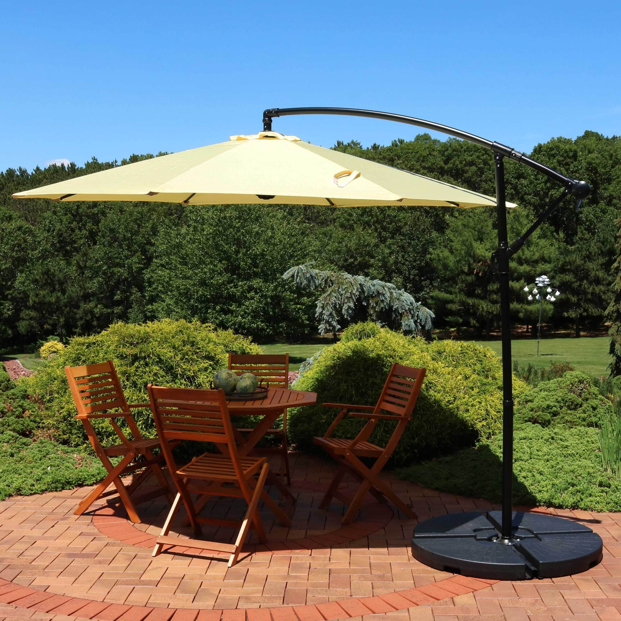 buttercup patio umbrella with Acrylic Fabric Tilt Wooden 9ft 8-Rib Provide style and shade for outdoor living spaces with this offset cantilever patio umbrella featuring a crank for easy accessibility Gatsby parasol Buttercup dot |