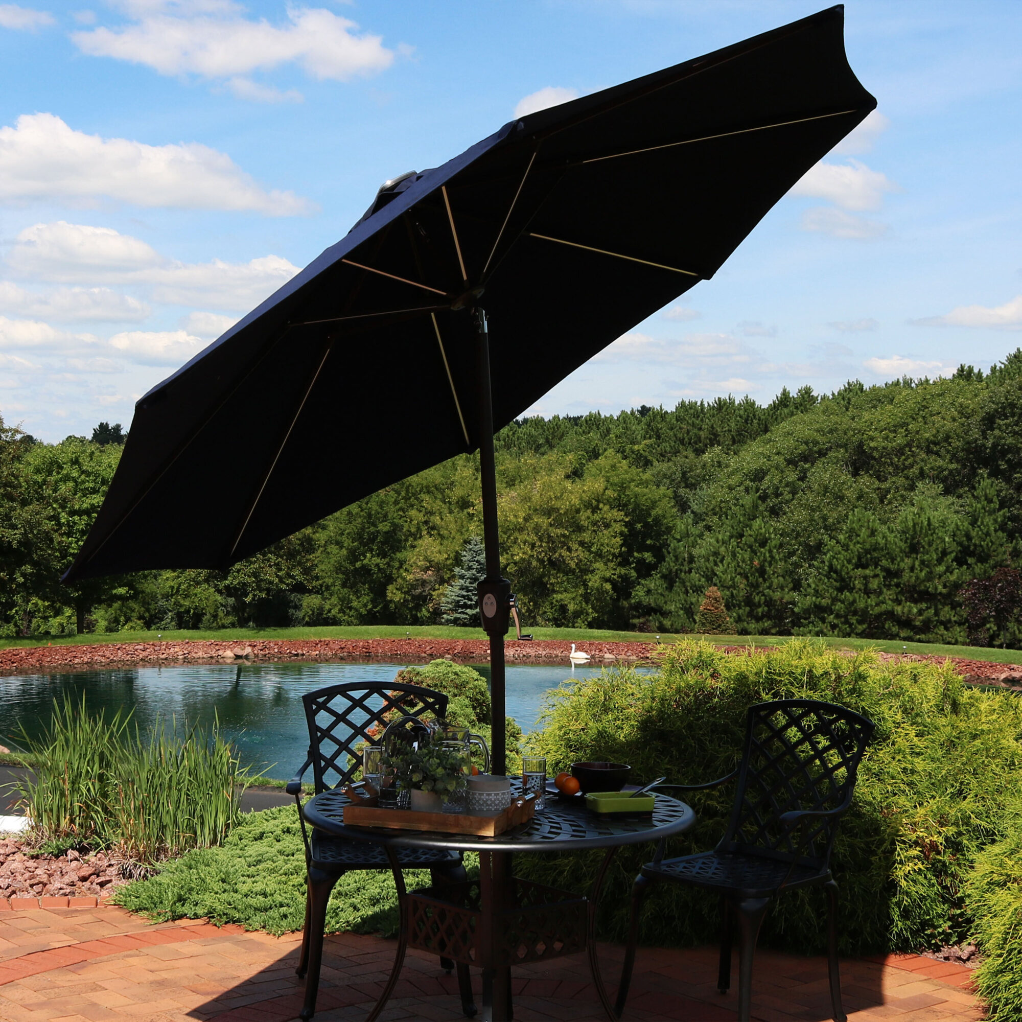 Sunnydaze 9-Foot Beige Sunbrella Market Umbrella With Solar, 57% OFF
