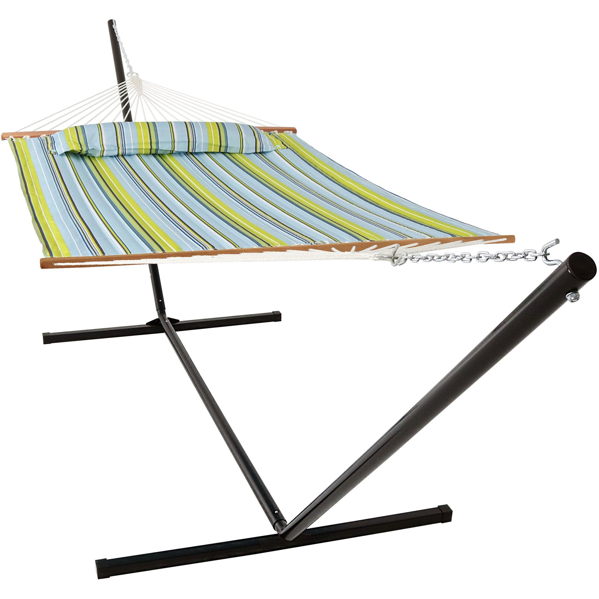 Sunnydaze Decor, Quilted Hammock Bed with Stand - Blue and Green, Color Blue, Capacity 400 lb, Material Polyester, Model# LY-BGHFWP-COMBO15