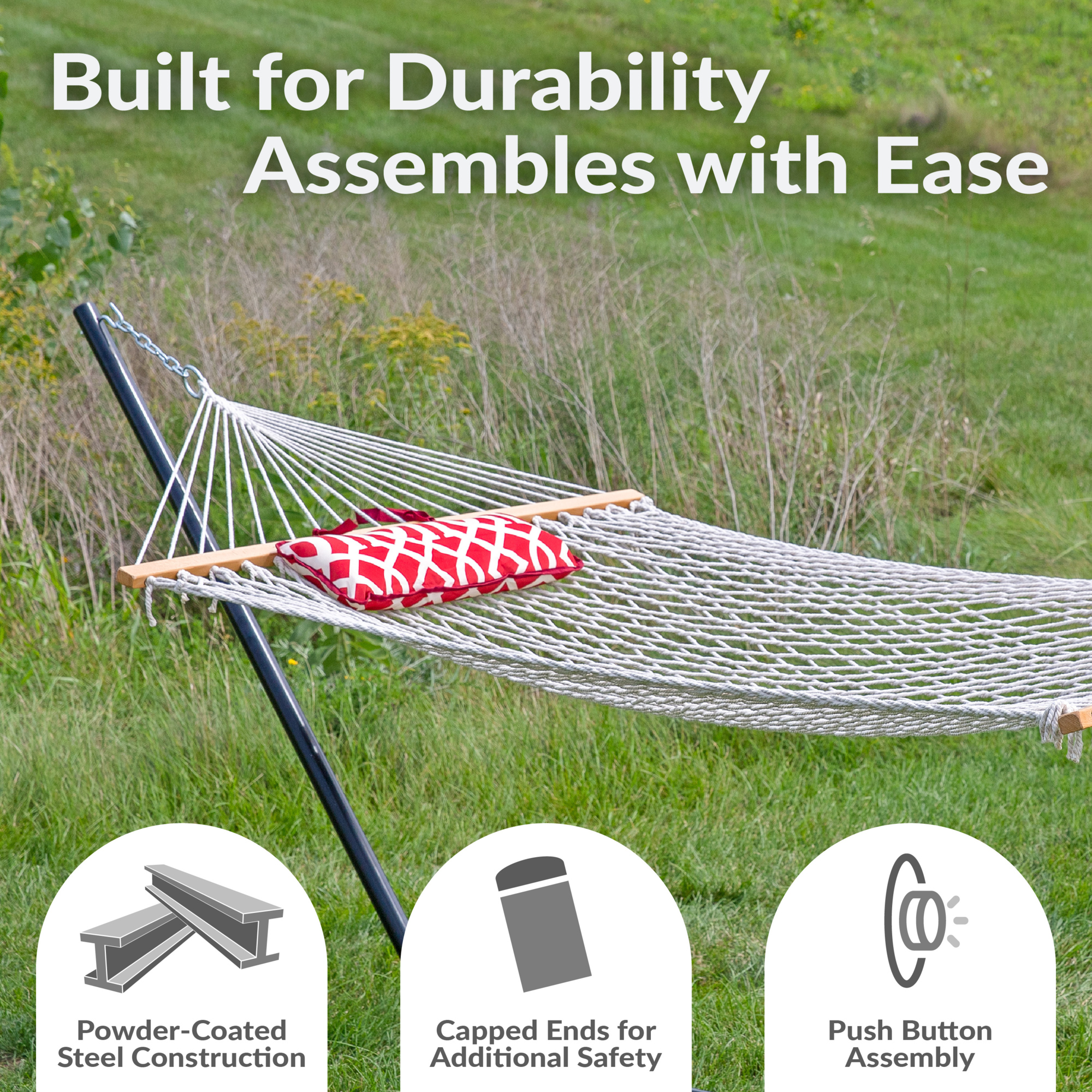 Sunnydaze Decor Rope Hammock with Stand - Thumbnail 3