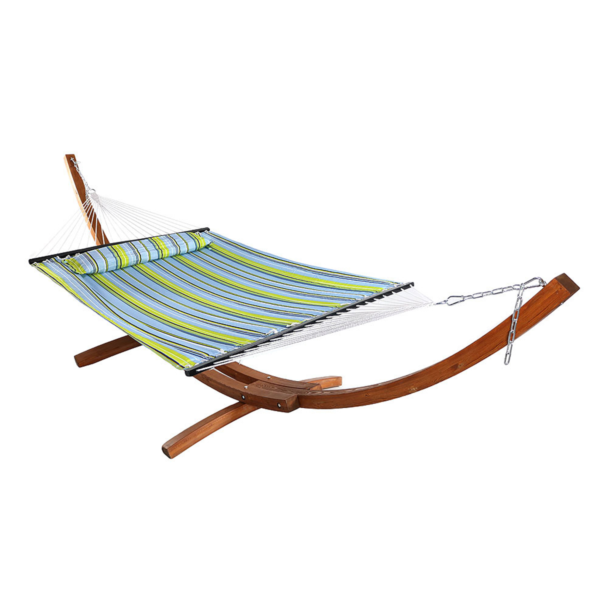 Sunnydaze Decor, Quilted Hammock with 13ft. Wood Stand - Blue Green, Color Blue, Capacity 400 lb, Material Polyester, Model# BGHFWP-13WHS-COMBO
