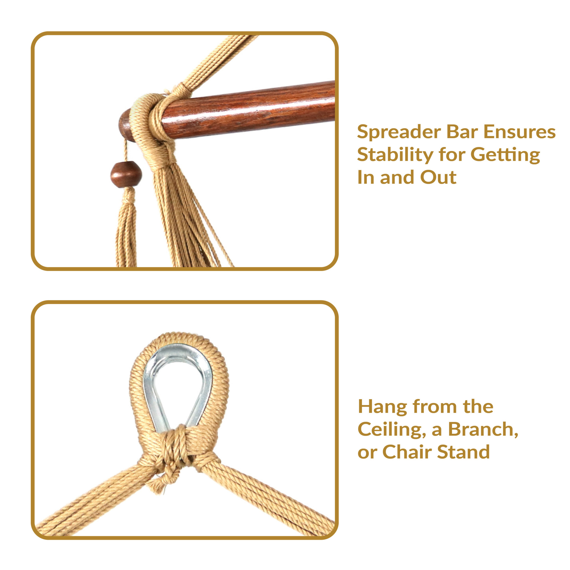 Sunnydaze Decor, Hanging Caribbean XL Hammock Chair Tan, Color Brown