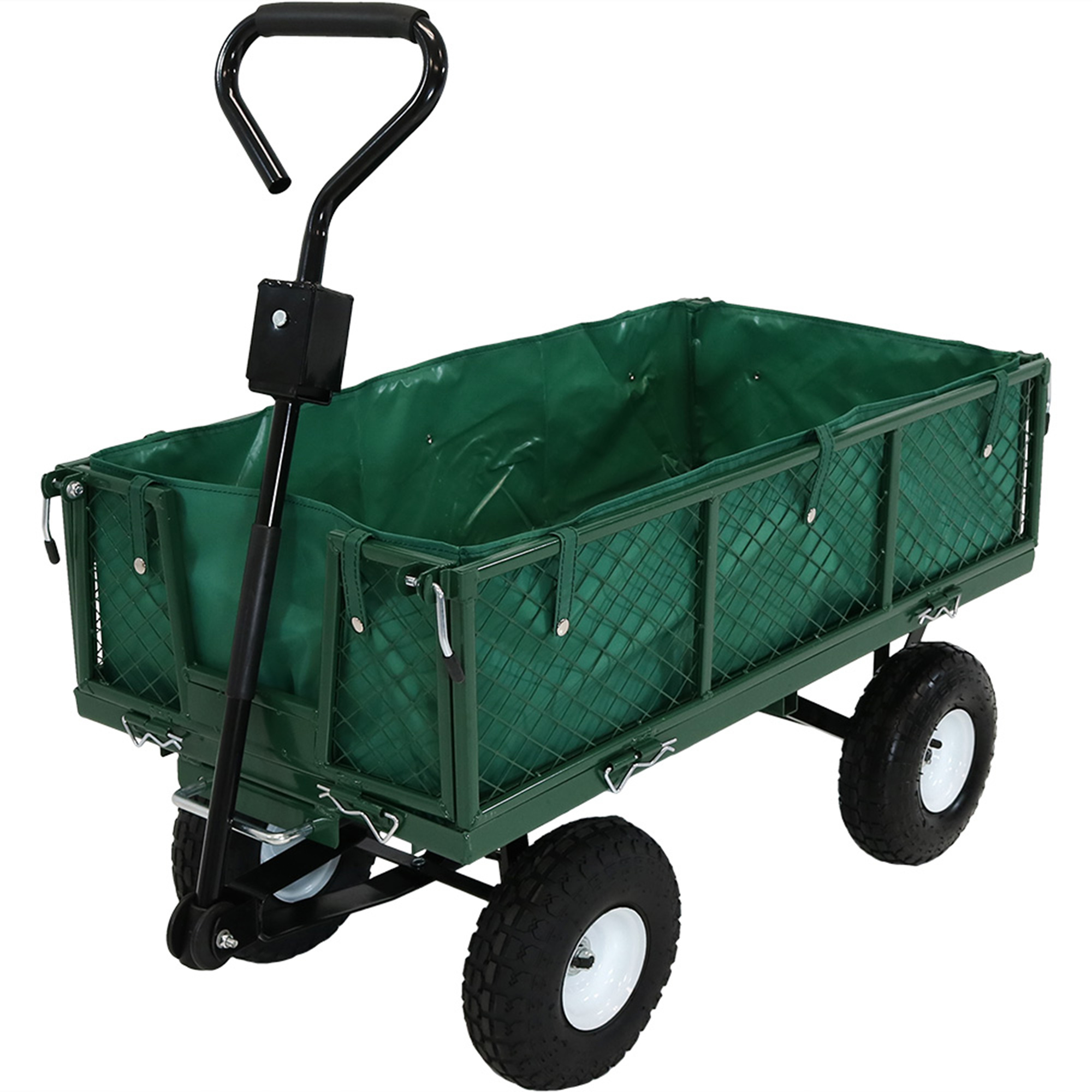 Sunnydaze Decor, Utility Cart with Folding Sides and Liner - Green, Load Capacity 400 lb, Model# LW-DUC-Combo-GN