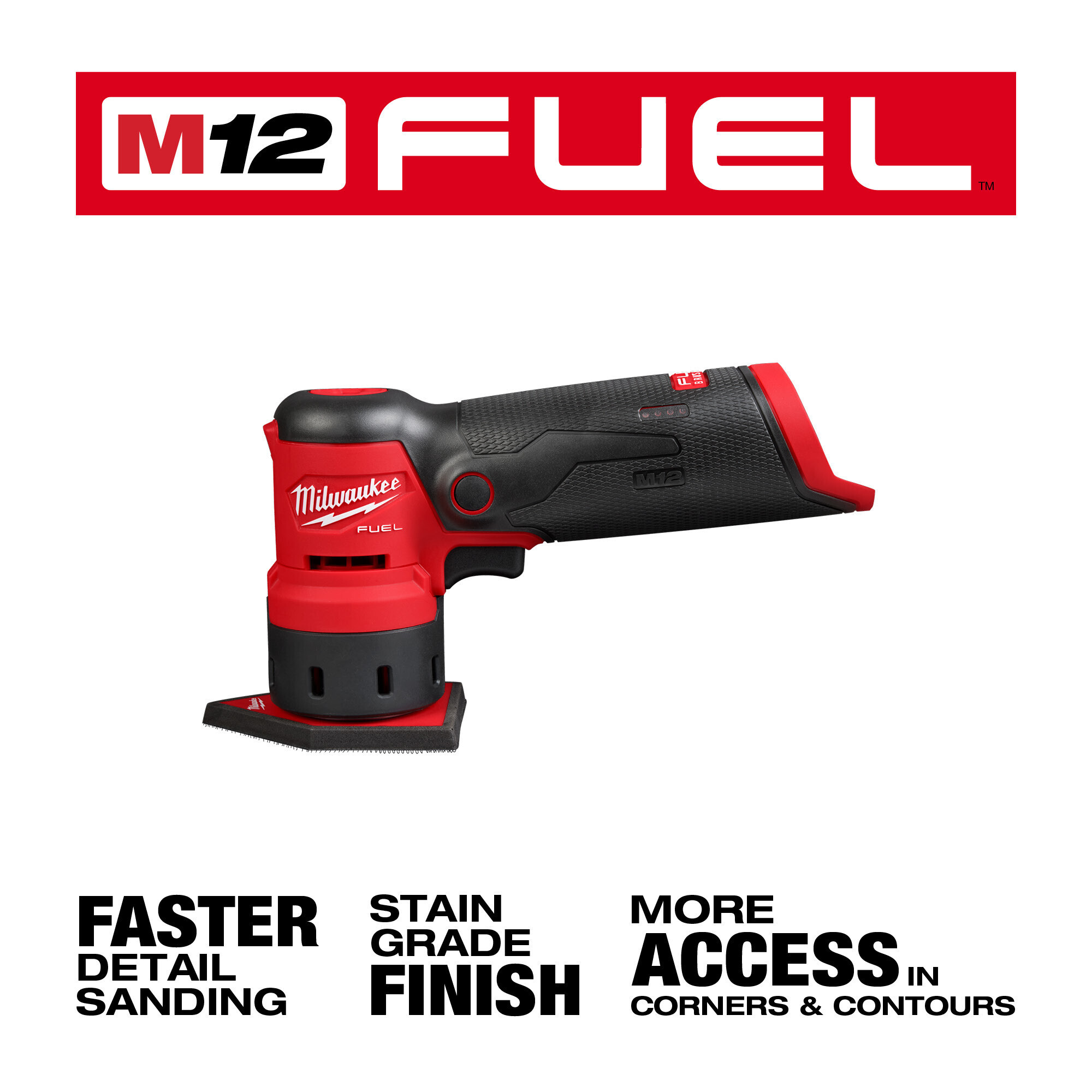 Milwaukee, M12 FUEL ORBITAL DETAIL SANDER, Max. Speed 12000 OPM, Pad