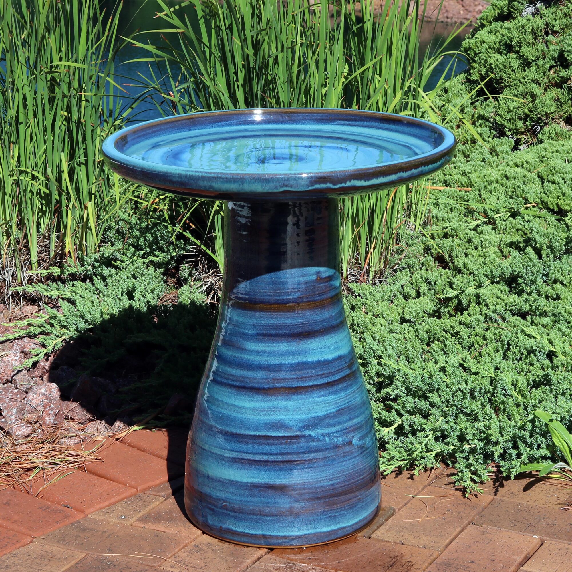 Sunnydaze Decor, Elegant Ceramic Bird Bath - Galaxy Blue, Model# AP-343