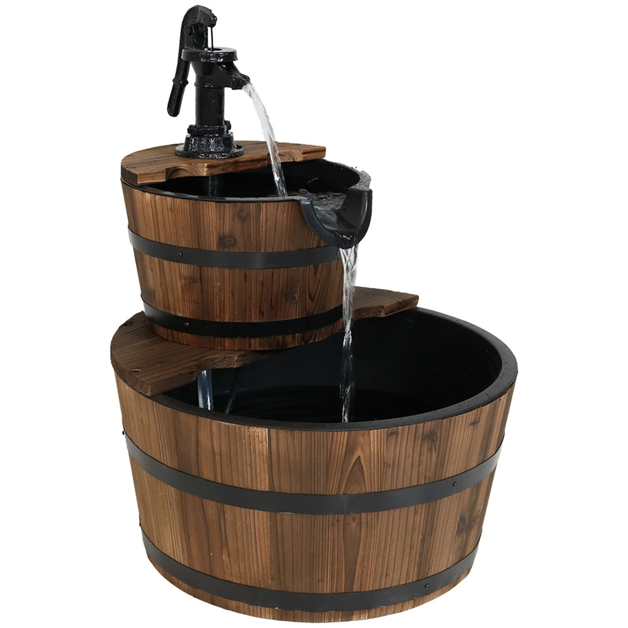 Sunnydaze Decor, Wooden Bowl and Barrel Fountain with Pump - 23in., Model# DSL-079