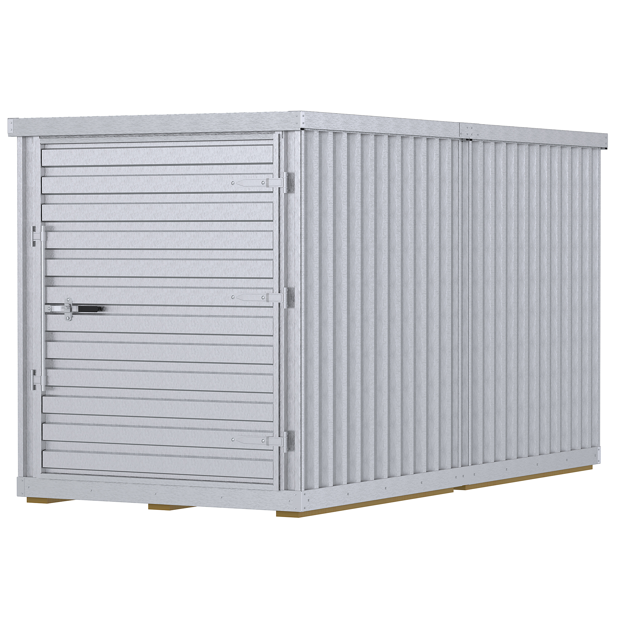 Vestil Galvanized Steel Storage Building - 12.73ft. x 6.375ft., Silver, Wooden Floor, Wide Door, Model# STOR-612-G-W-1RH-WD
