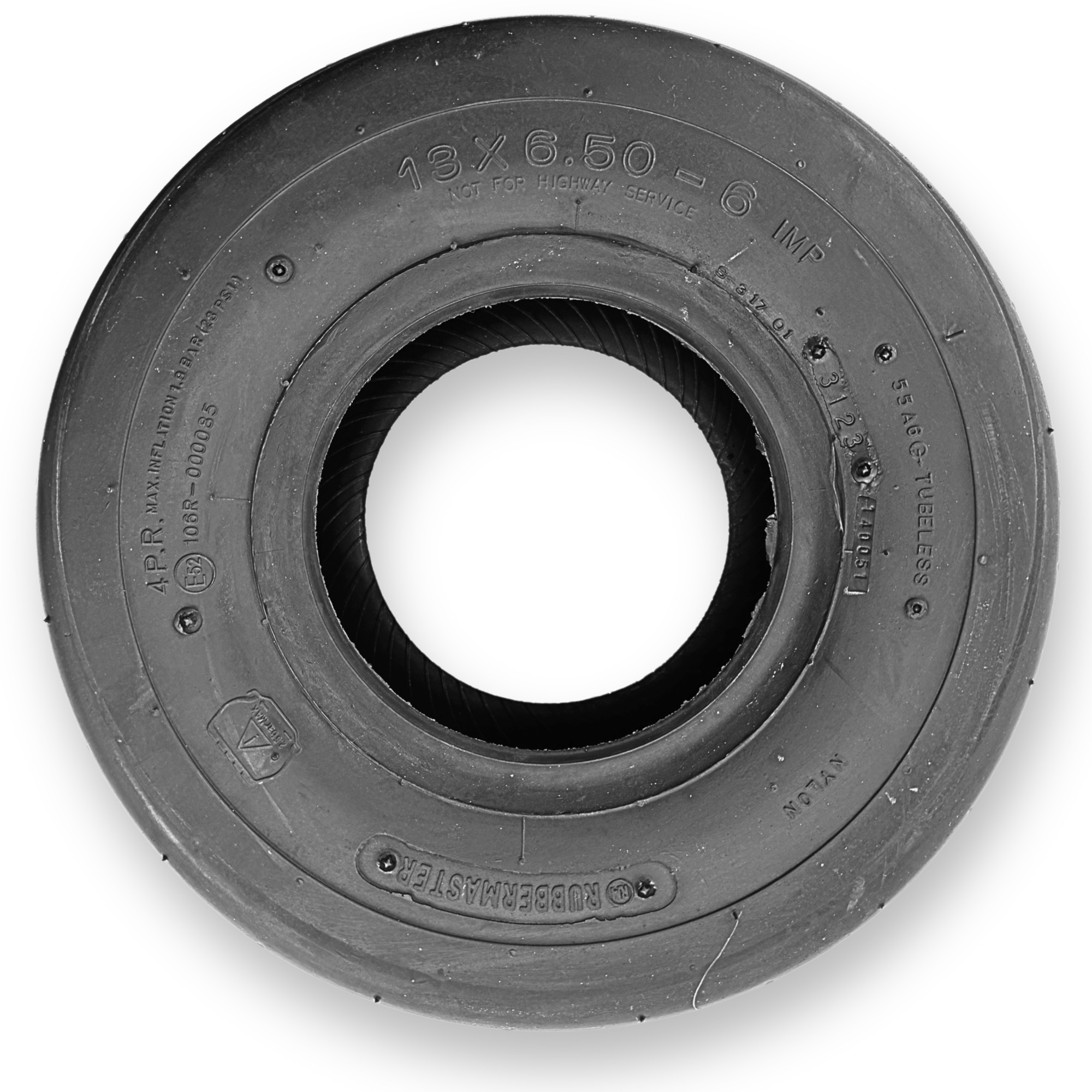 RubberMaster, Rib 4 Ply Utility Tire 13x6.50-6 Tire Diameter 13.23 in, Model# 450154