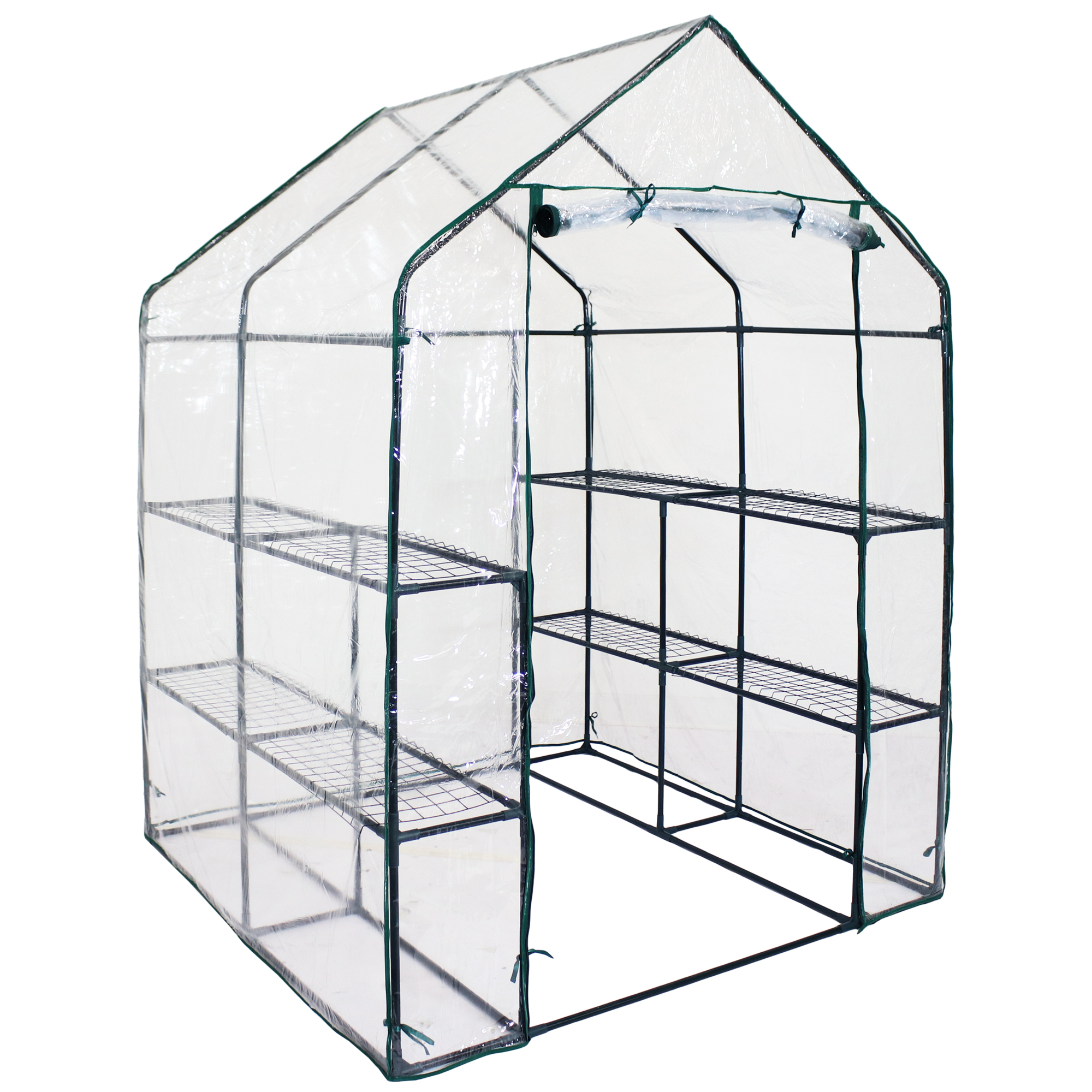 Sunnydaze Decor Grandeur Walk-In Greenhouse with 4 Shelves for Outdoors - Clear, image size:2000x2000