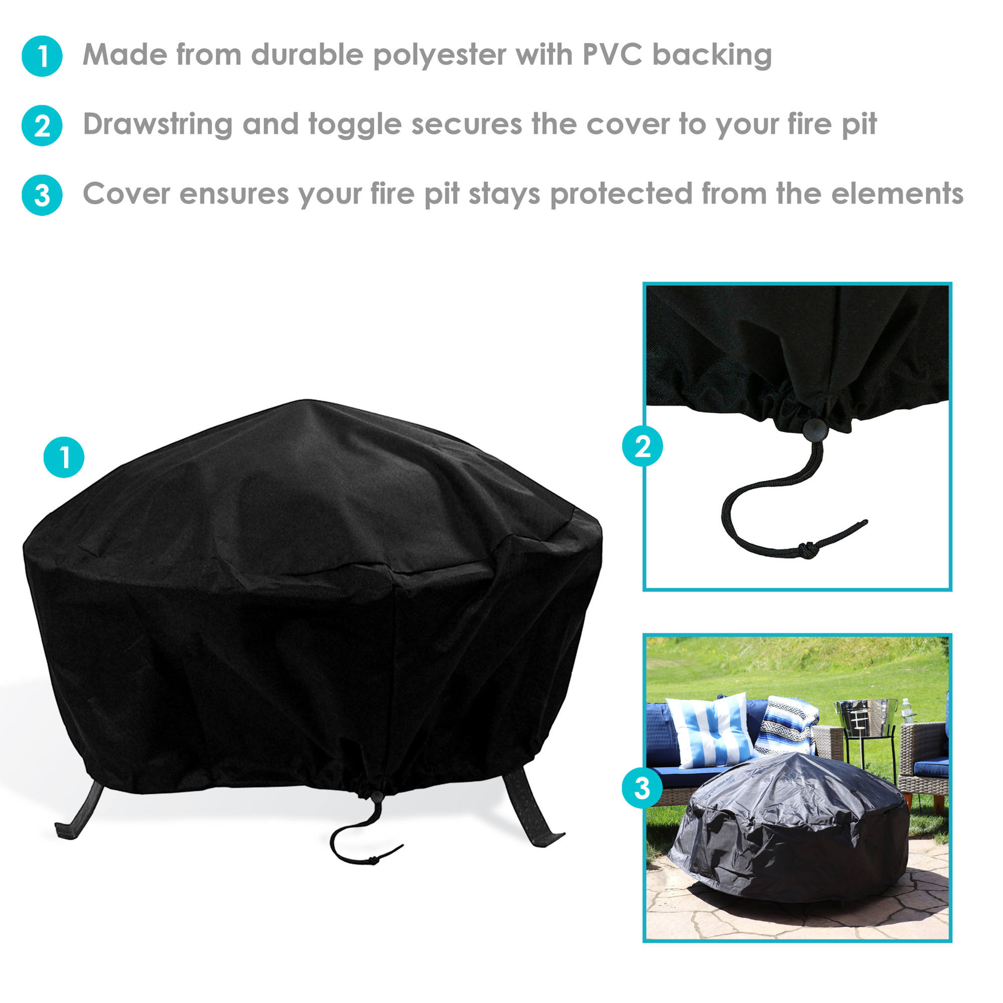 Durable Round Fire Pit Cover - 30in. - Thumbnail 2
