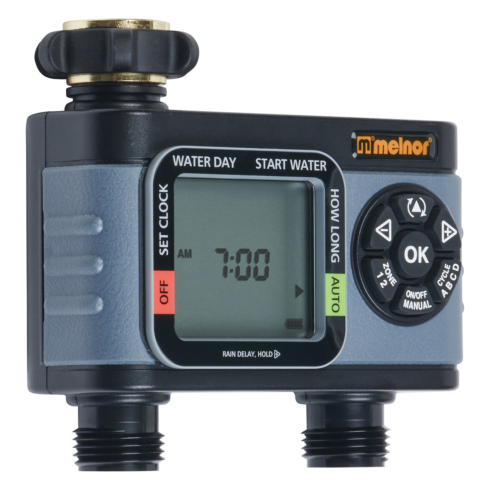 Melnor, HydroLogic 2-Zone Digital Water Timer 73,100, Coverage Diameter 5000 ft, Connection Size 5/8 in, Adjustable, Model# 73100